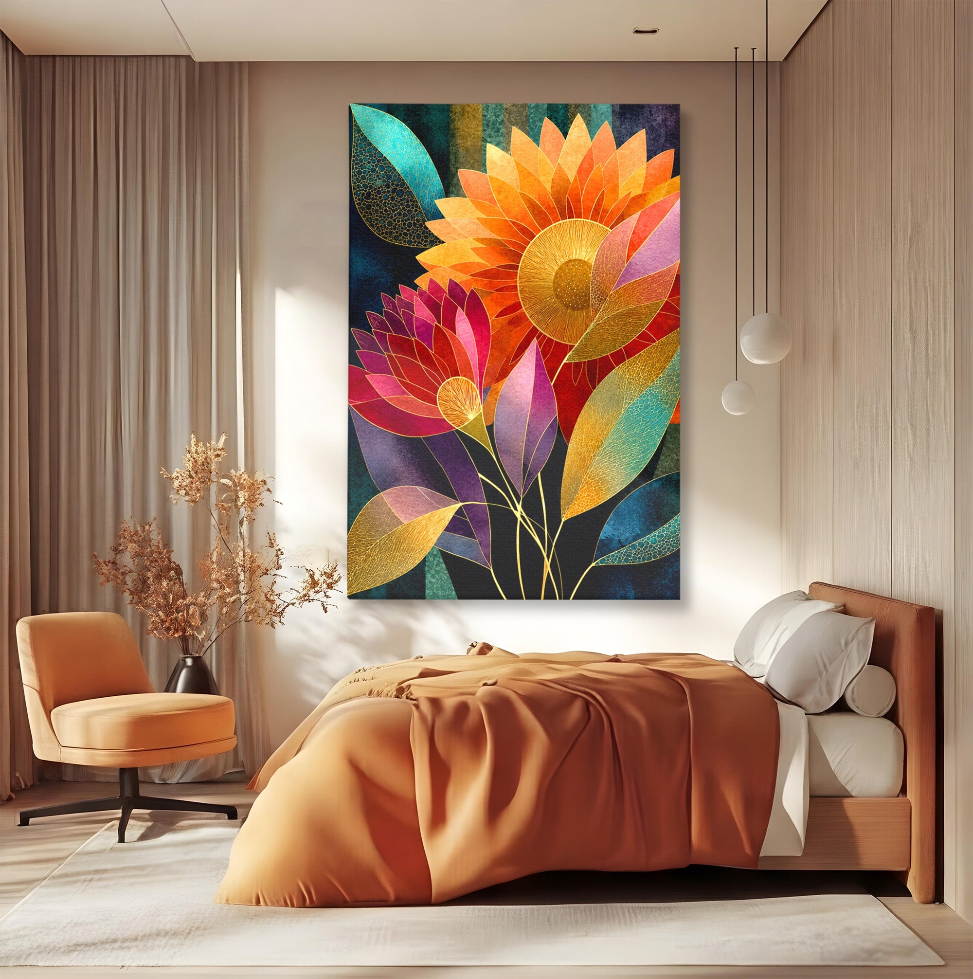 Tablou Canvas Premium LuxCanva® A1821, Floarea Soarelui Abstracta, Flori, Abstract, Living, Modern, Natura, Dormitor, Culori Vibrante