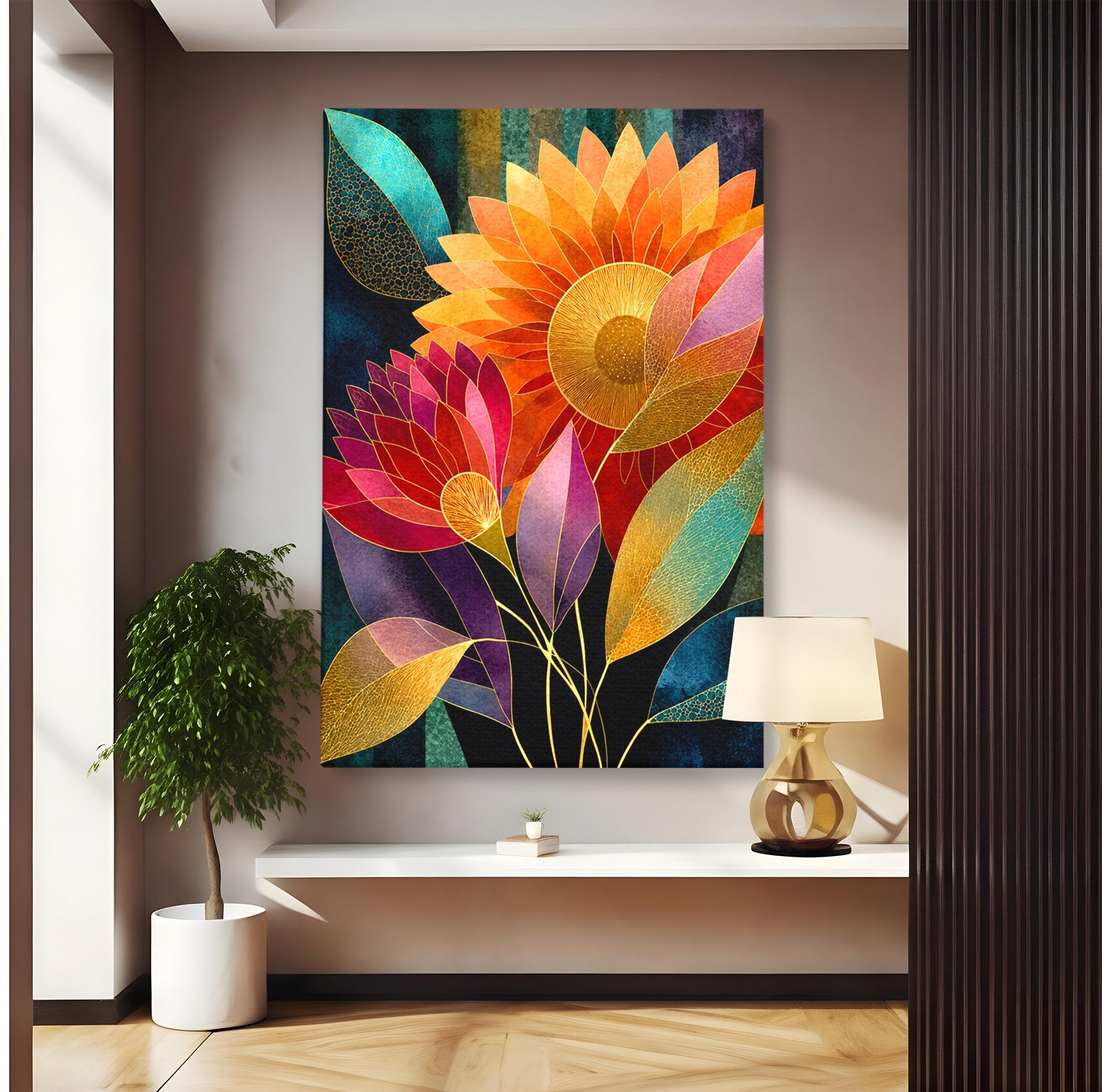 Tablou Canvas Premium LuxCanva® A1821, Floarea Soarelui Abstracta, Flori, Abstract, Living, Modern, Natura, Dormitor, Culori Vibrante