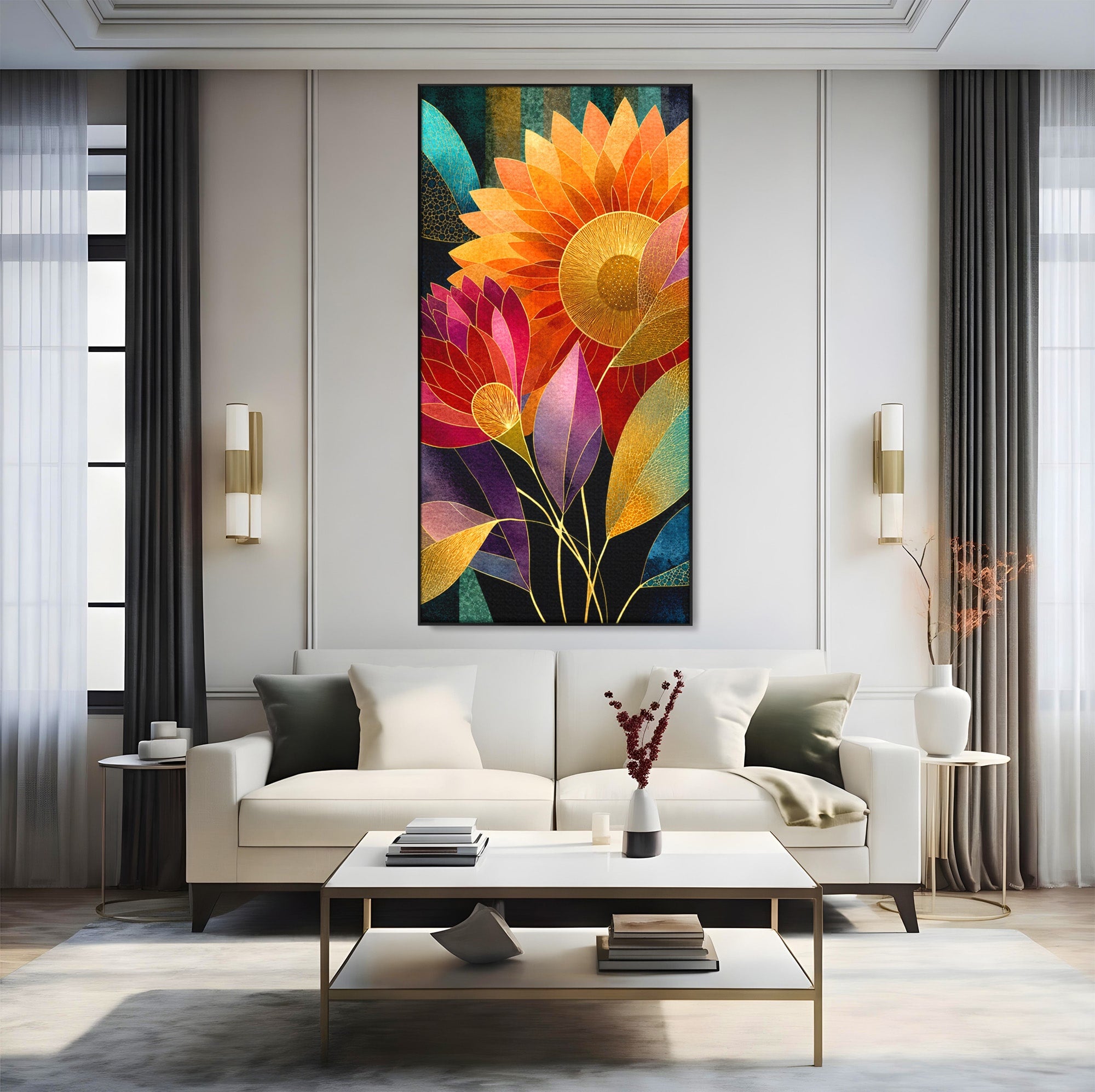 Tablou Canvas Premium LuxCanva® A1821, Floarea Soarelui Abstracta, Flori, Abstract, Living, Modern, Natura, Dormitor, Culori Vibrante