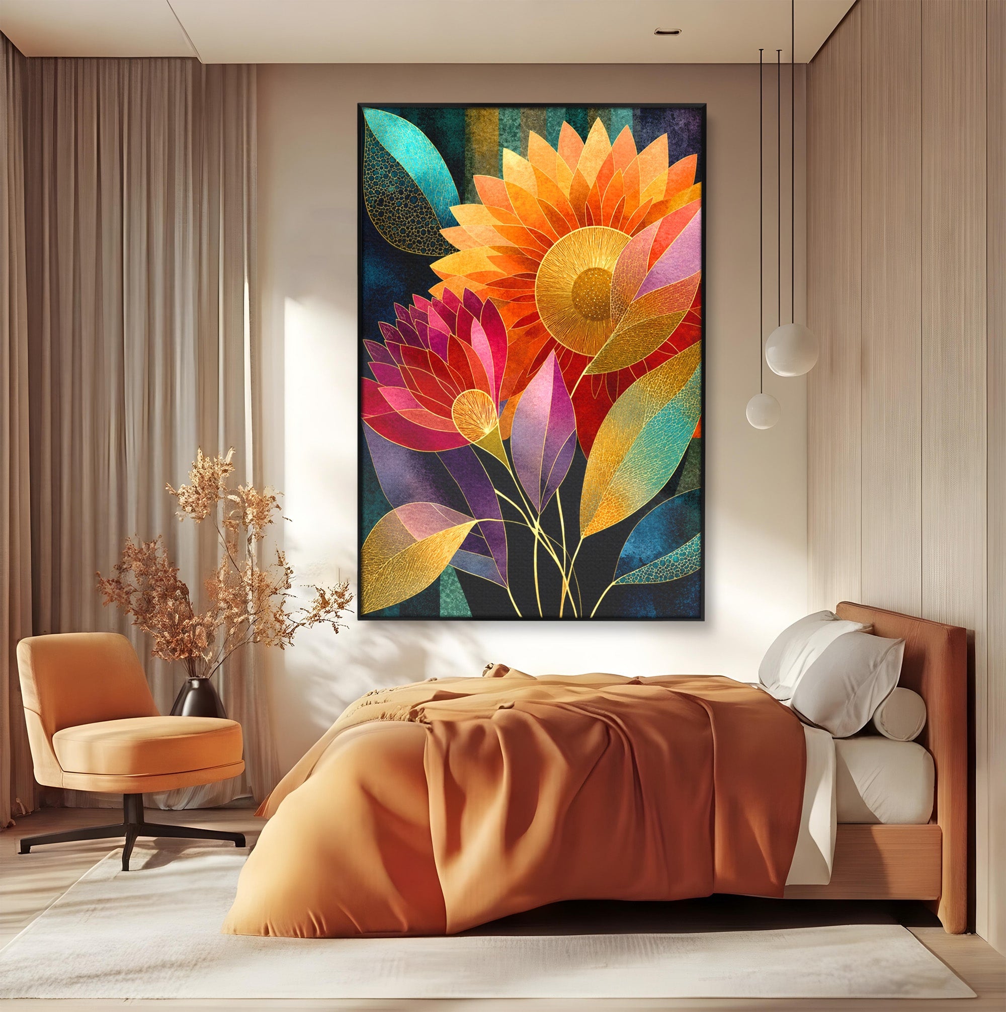Tablou Canvas Premium LuxCanva® A1821, Floarea Soarelui Abstracta, Flori, Abstract, Living, Modern, Natura, Dormitor, Culori Vibrante