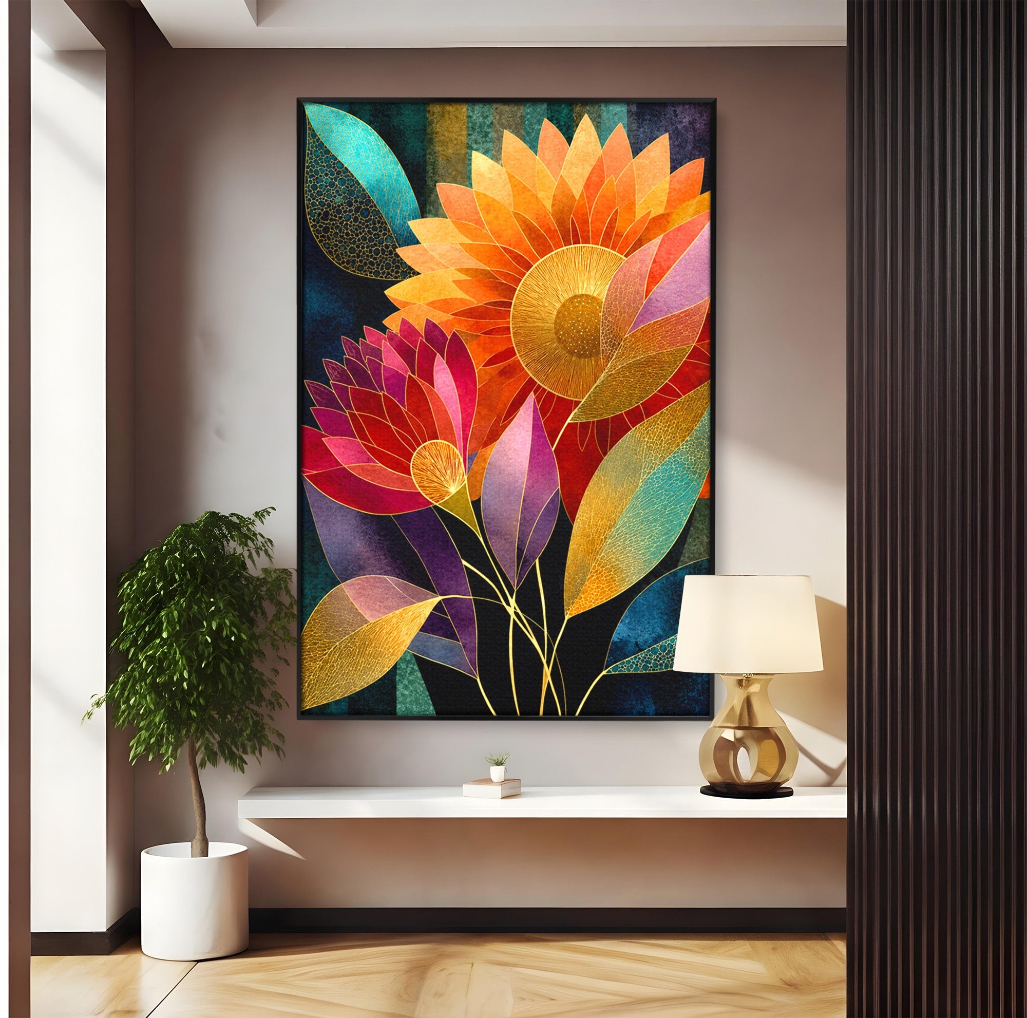 Tablou Canvas Premium LuxCanva® A1821, Floarea Soarelui Abstracta, Flori, Abstract, Living, Modern, Natura, Dormitor, Culori Vibrante
