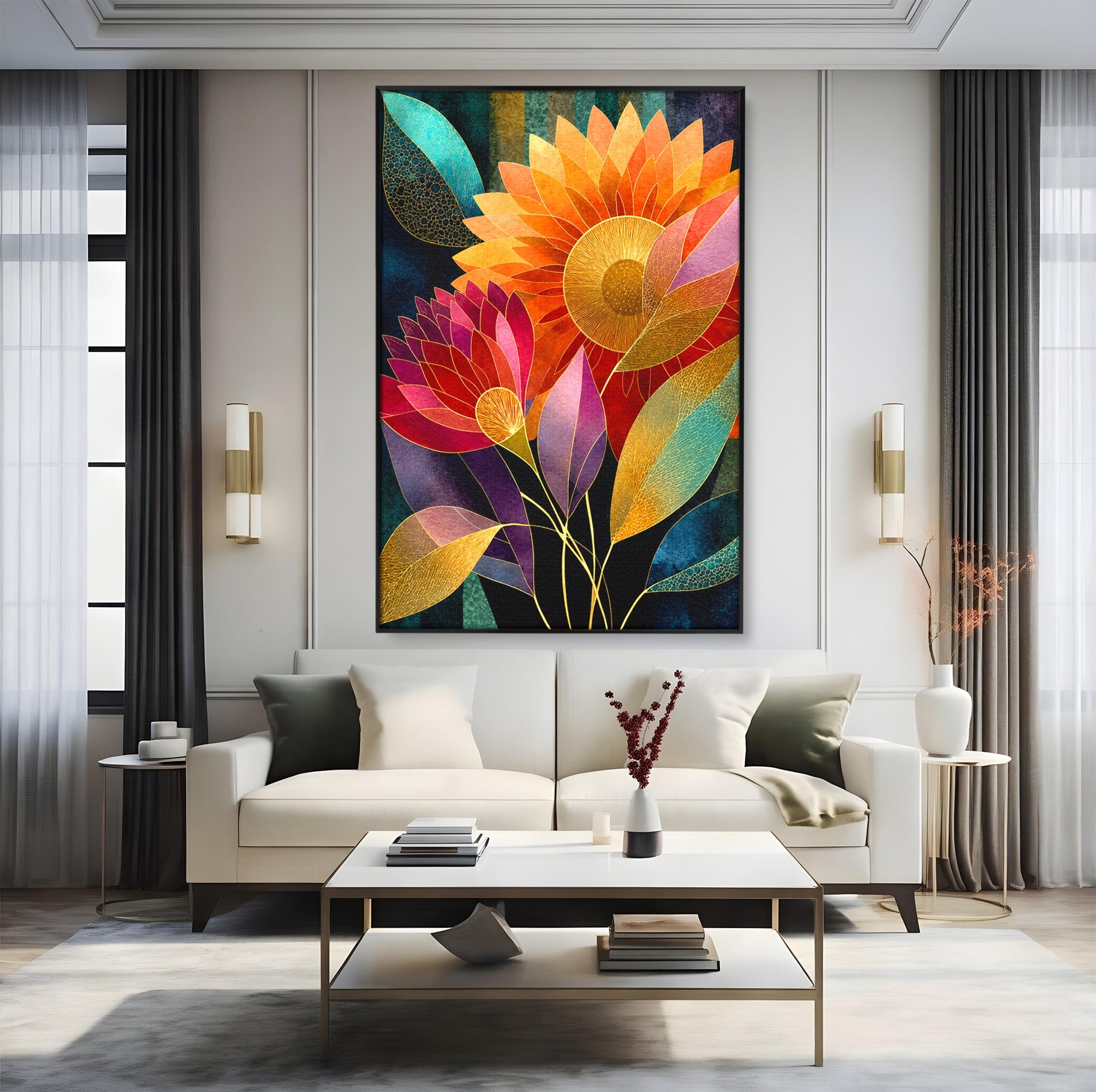 Tablou Canvas Premium LuxCanva® A1821, Floarea Soarelui Abstracta, Flori, Abstract, Living, Modern, Natura, Dormitor, Culori Vibrante