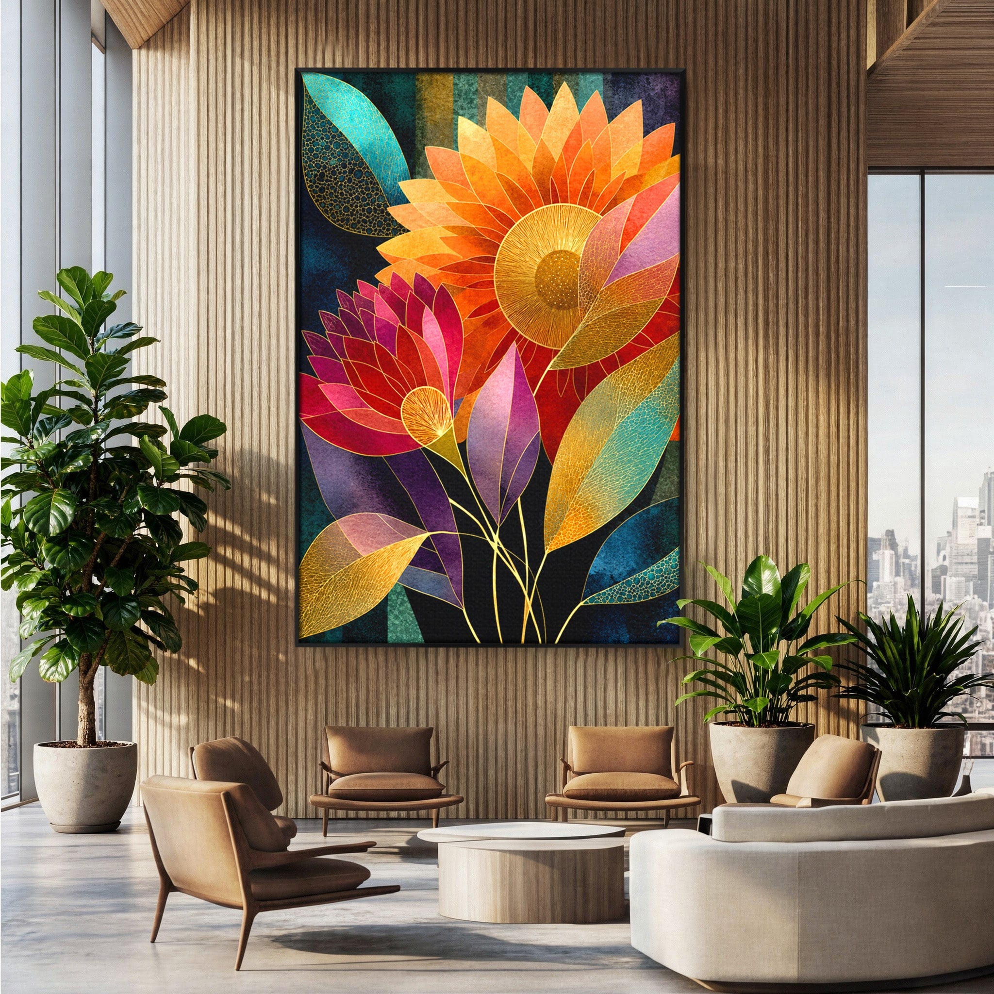 Tablou Canvas Premium LuxCanva® A1821, Floarea Soarelui Abstracta, Flori, Abstract, Living, Modern, Natura, Dormitor, Culori Vibrante