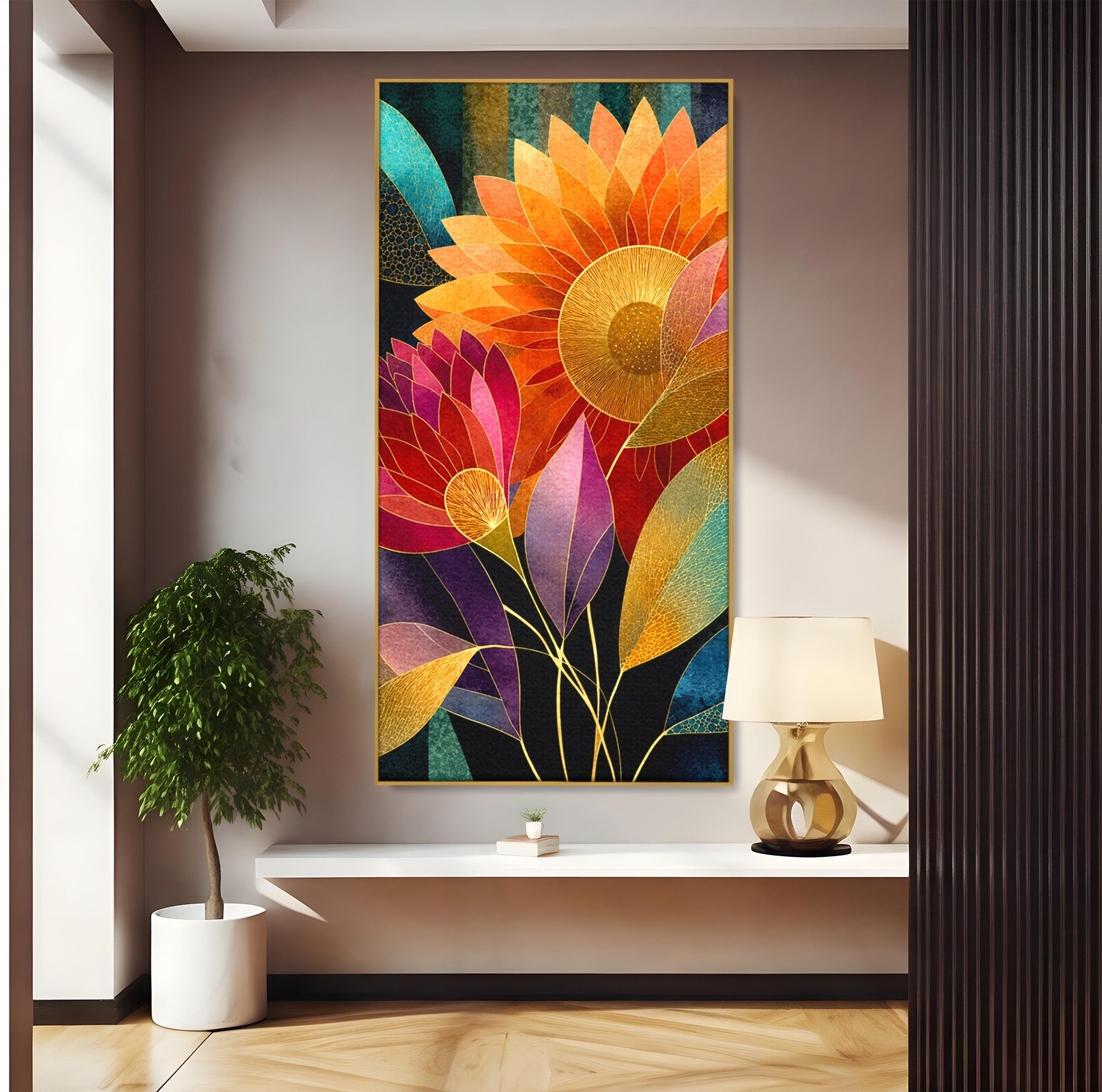 Tablou Canvas Premium LuxCanva® A1821, Floarea Soarelui Abstracta, Flori, Abstract, Living, Modern, Natura, Dormitor, Culori Vibrante
