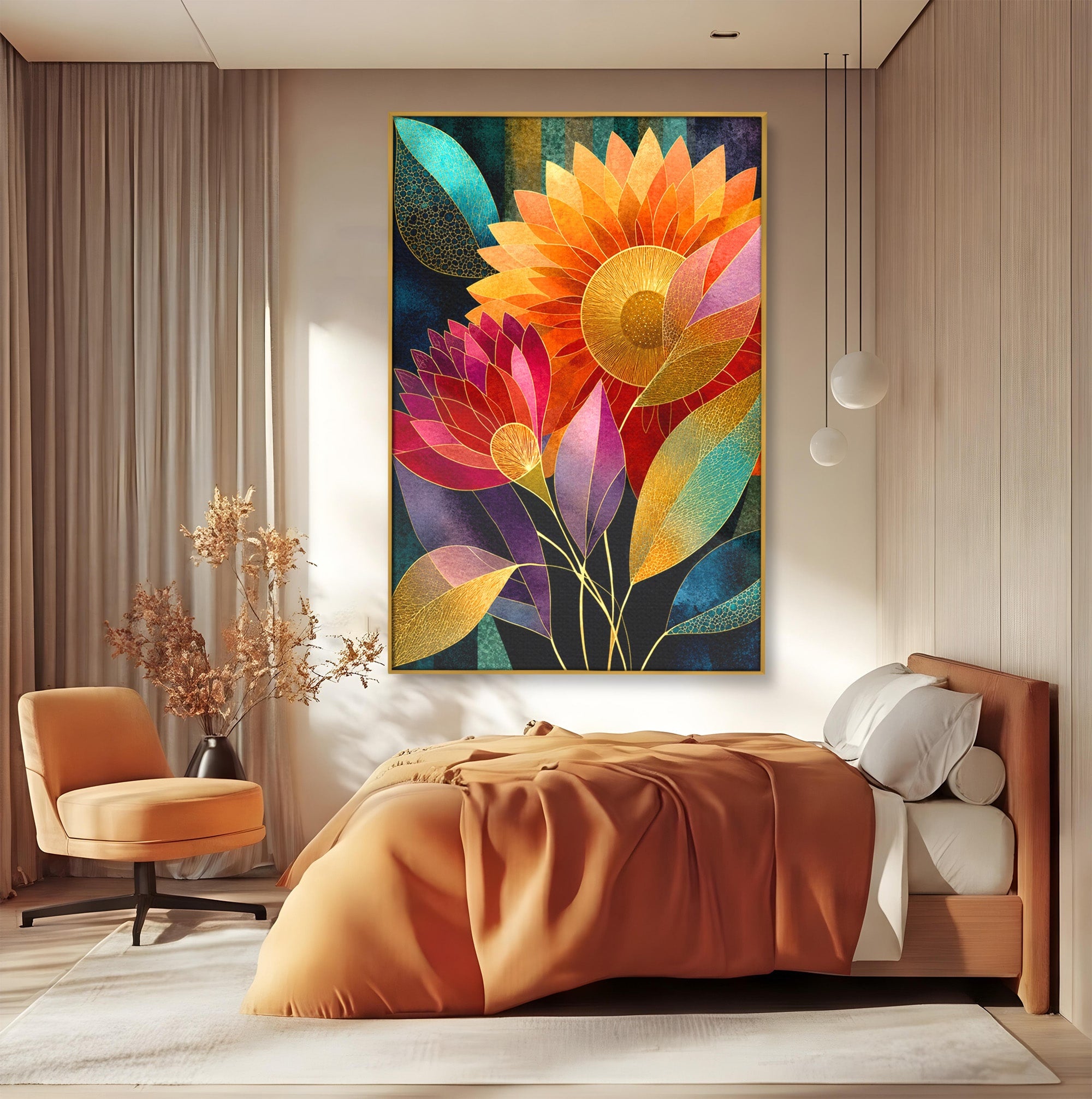 Tablou Canvas Premium LuxCanva® A1821, Floarea Soarelui Abstracta, Flori, Abstract, Living, Modern, Natura, Dormitor, Culori Vibrante