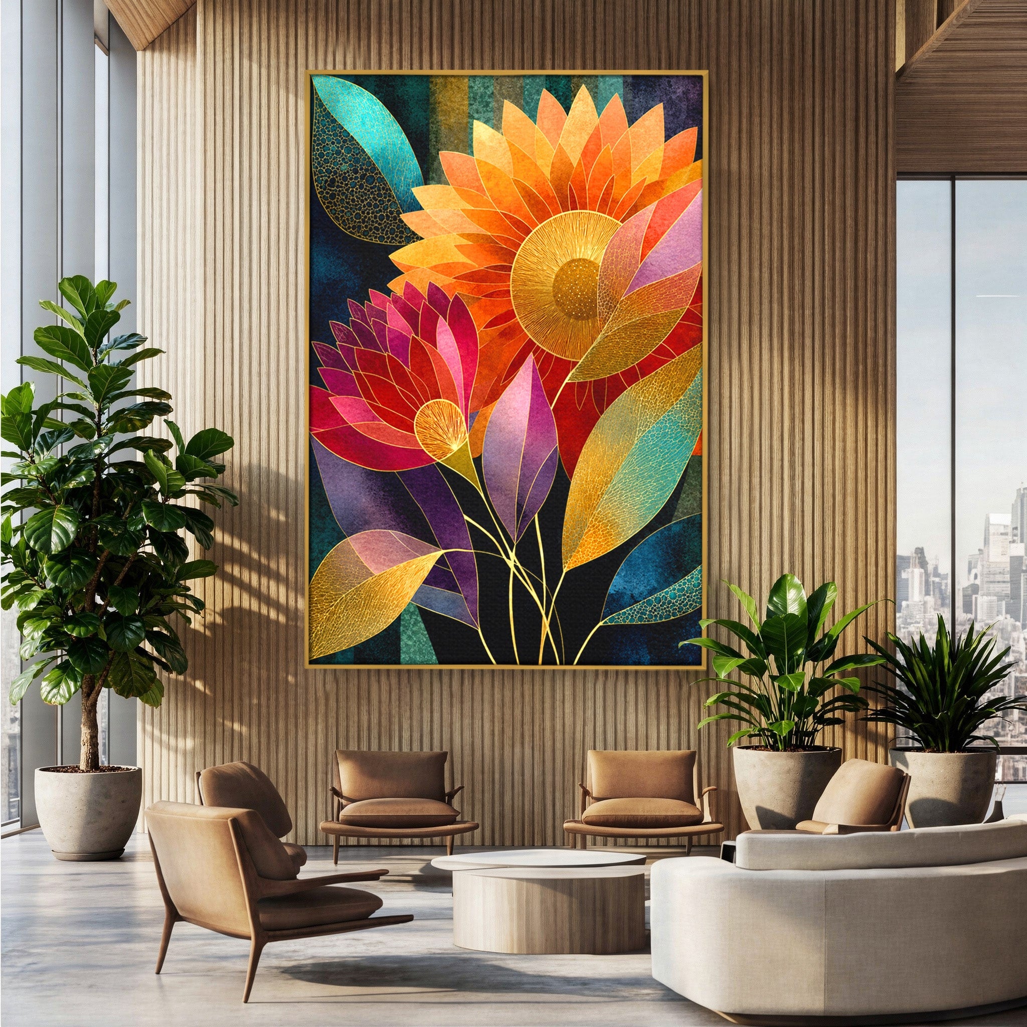 Tablou Canvas Premium LuxCanva® A1821, Floarea Soarelui Abstracta, Flori, Abstract, Living, Modern, Natura, Dormitor, Culori Vibrante