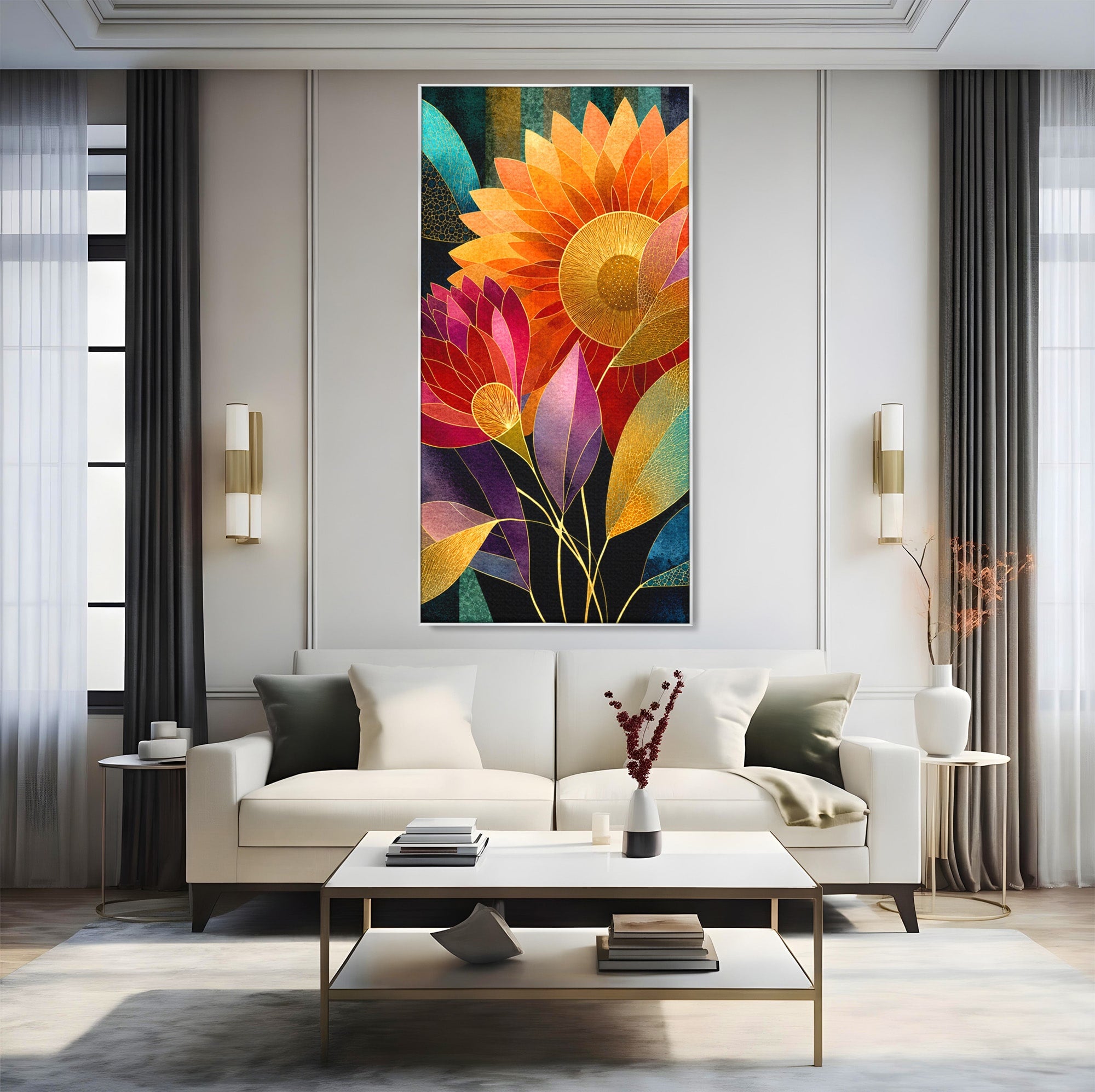 Tablou Canvas Premium LuxCanva® A1821, Floarea Soarelui Abstracta, Flori, Abstract, Living, Modern, Natura, Dormitor, Culori Vibrante