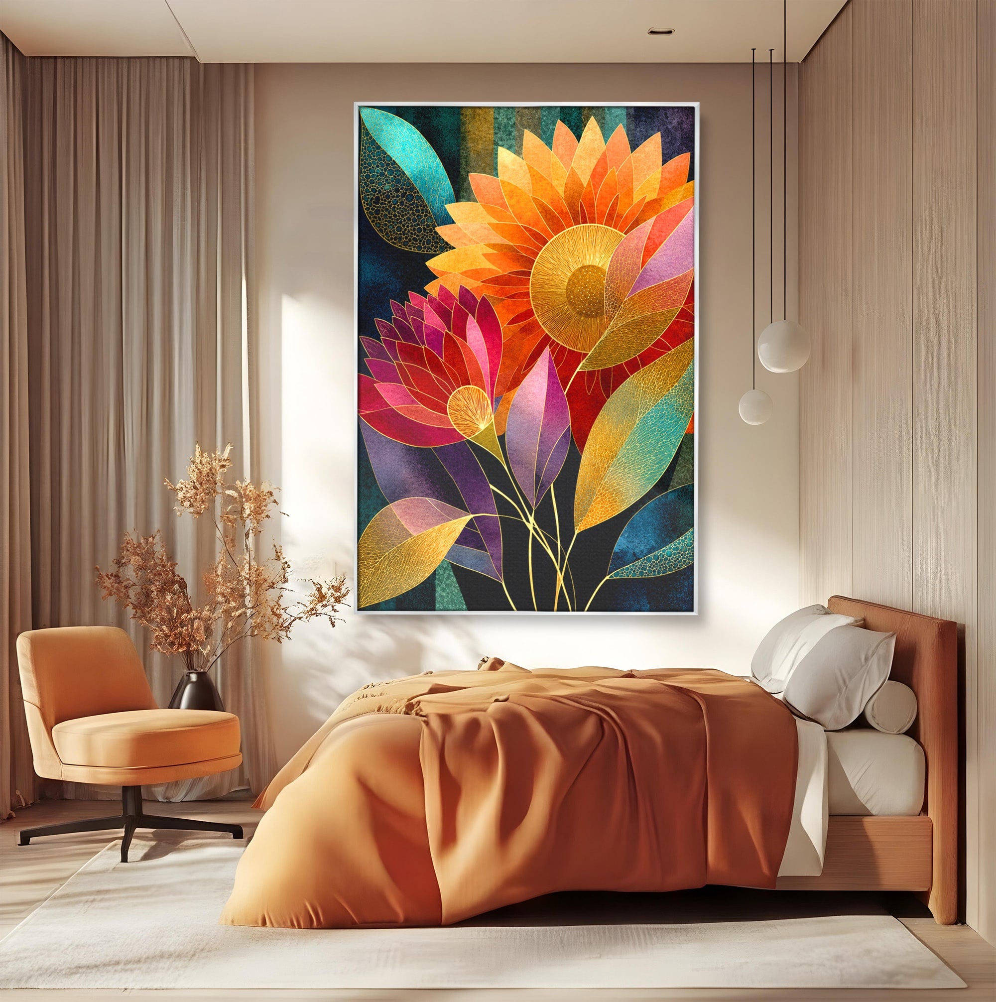 Tablou Canvas Premium LuxCanva® A1821, Floarea Soarelui Abstracta, Flori, Abstract, Living, Modern, Natura, Dormitor, Culori Vibrante