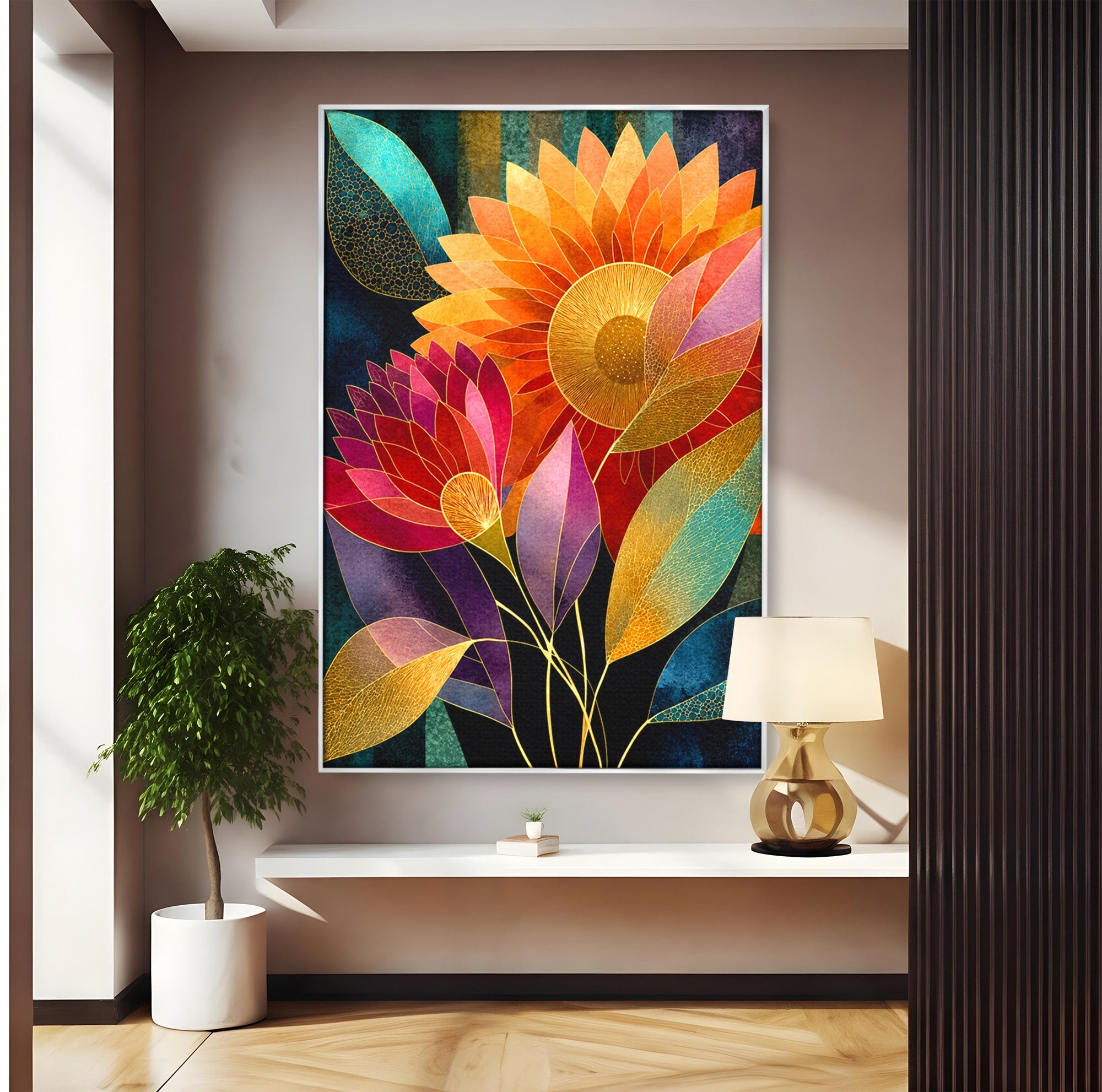 Tablou Canvas Premium LuxCanva® A1821, Floarea Soarelui Abstracta, Flori, Abstract, Living, Modern, Natura, Dormitor, Culori Vibrante