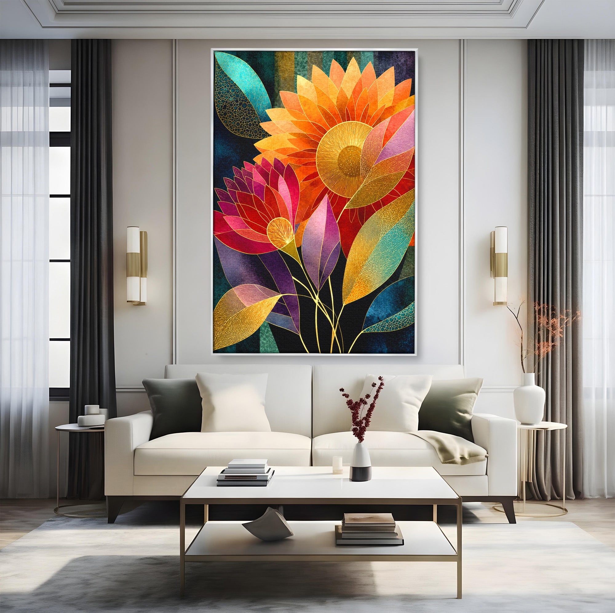 Tablou Canvas Premium LuxCanva® A1821, Floarea Soarelui Abstracta, Flori, Abstract, Living, Modern, Natura, Dormitor, Culori Vibrante
