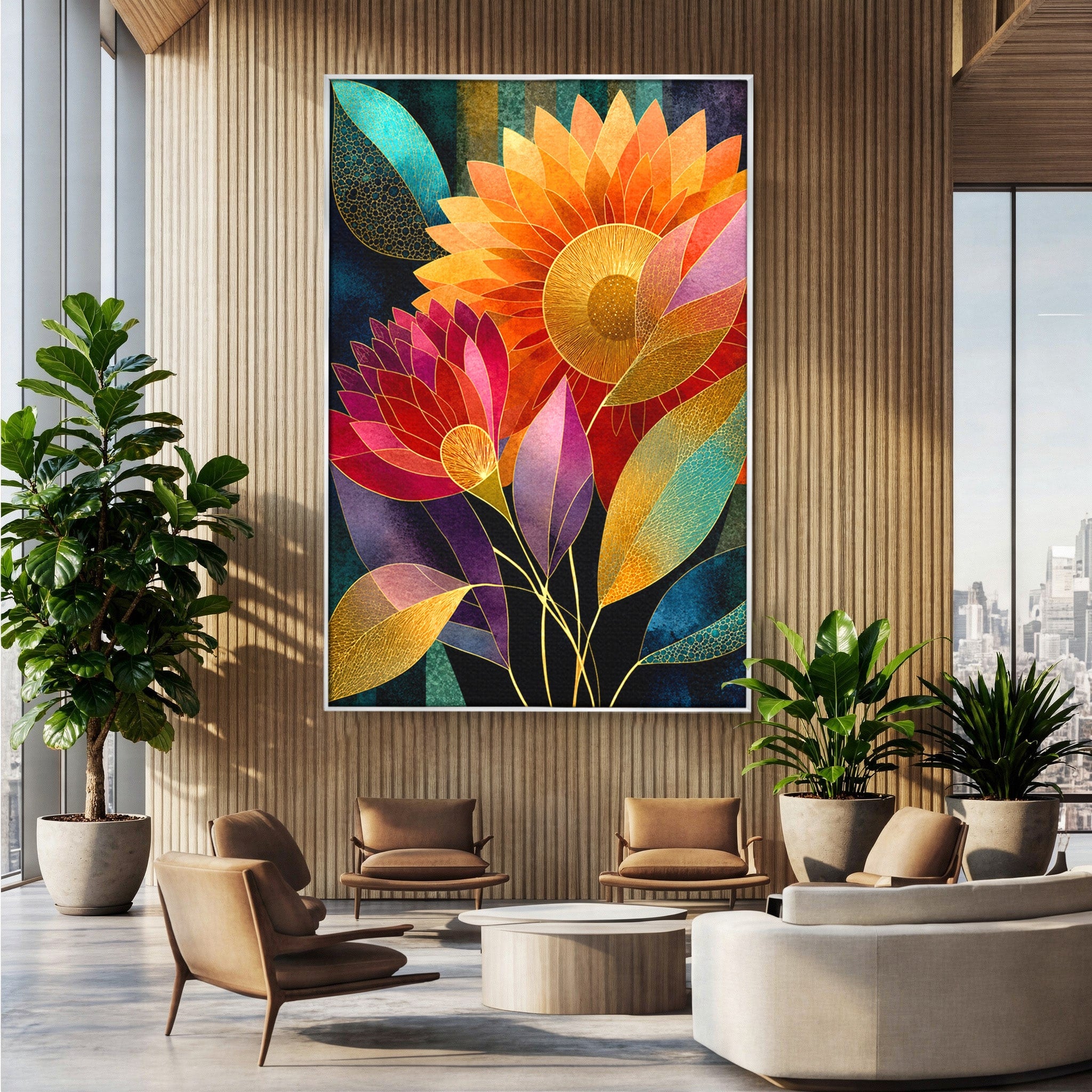 Tablou Canvas Premium LuxCanva® A1821, Floarea Soarelui Abstracta, Flori, Abstract, Living, Modern, Natura, Dormitor, Culori Vibrante