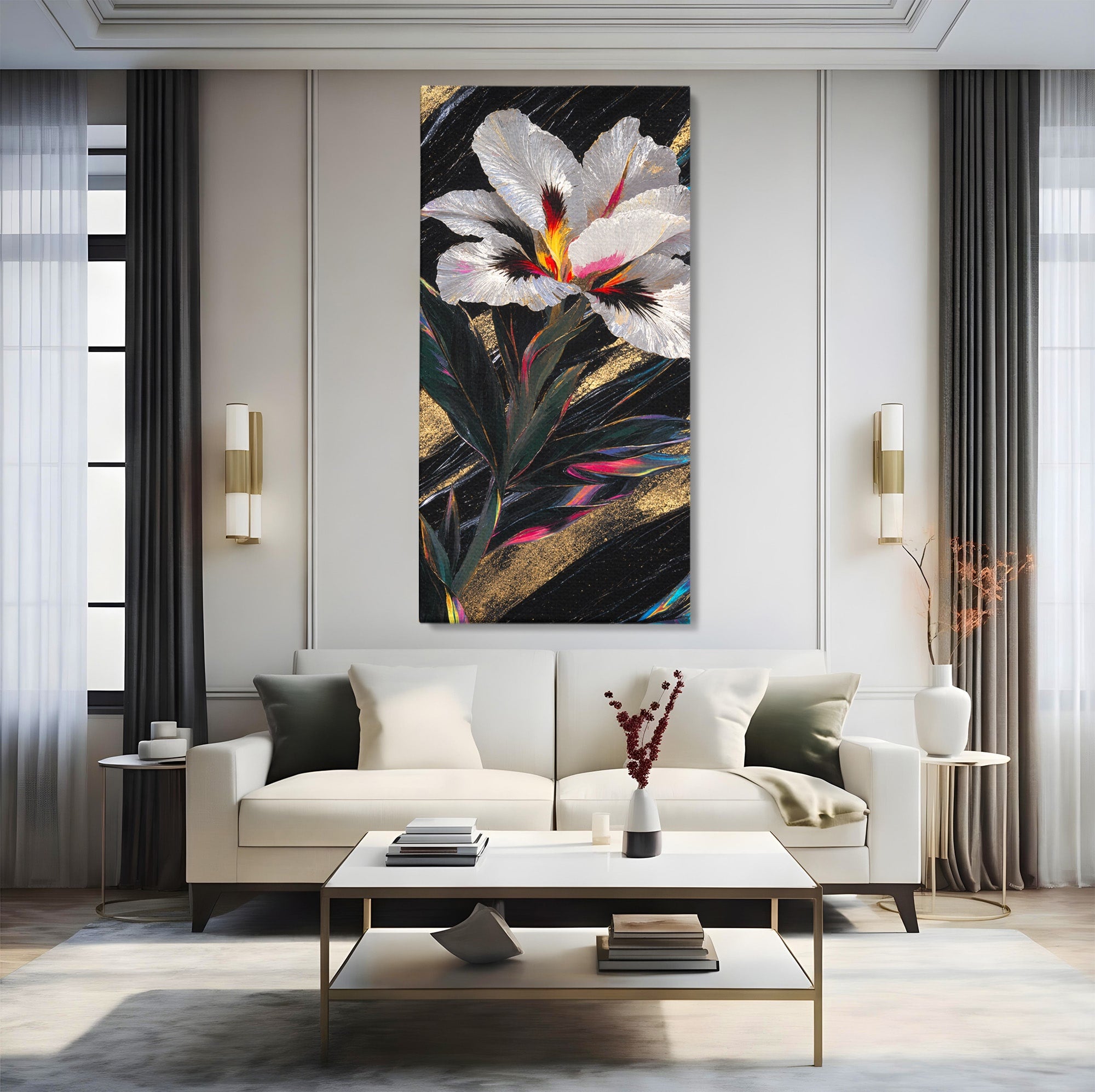 Tablou Canvas Premium LuxCanva® A1822, Iris Imperial, Floare, Natura, Abstract, Eleganta, Living, Culori Vibrante
