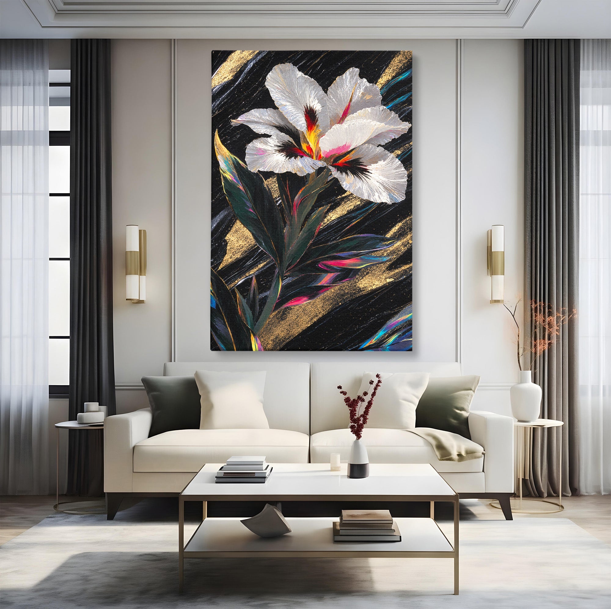 Tablou Canvas Premium LuxCanva® A1822, Iris Imperial, Floare, Natura, Abstract, Eleganta, Living, Culori Vibrante