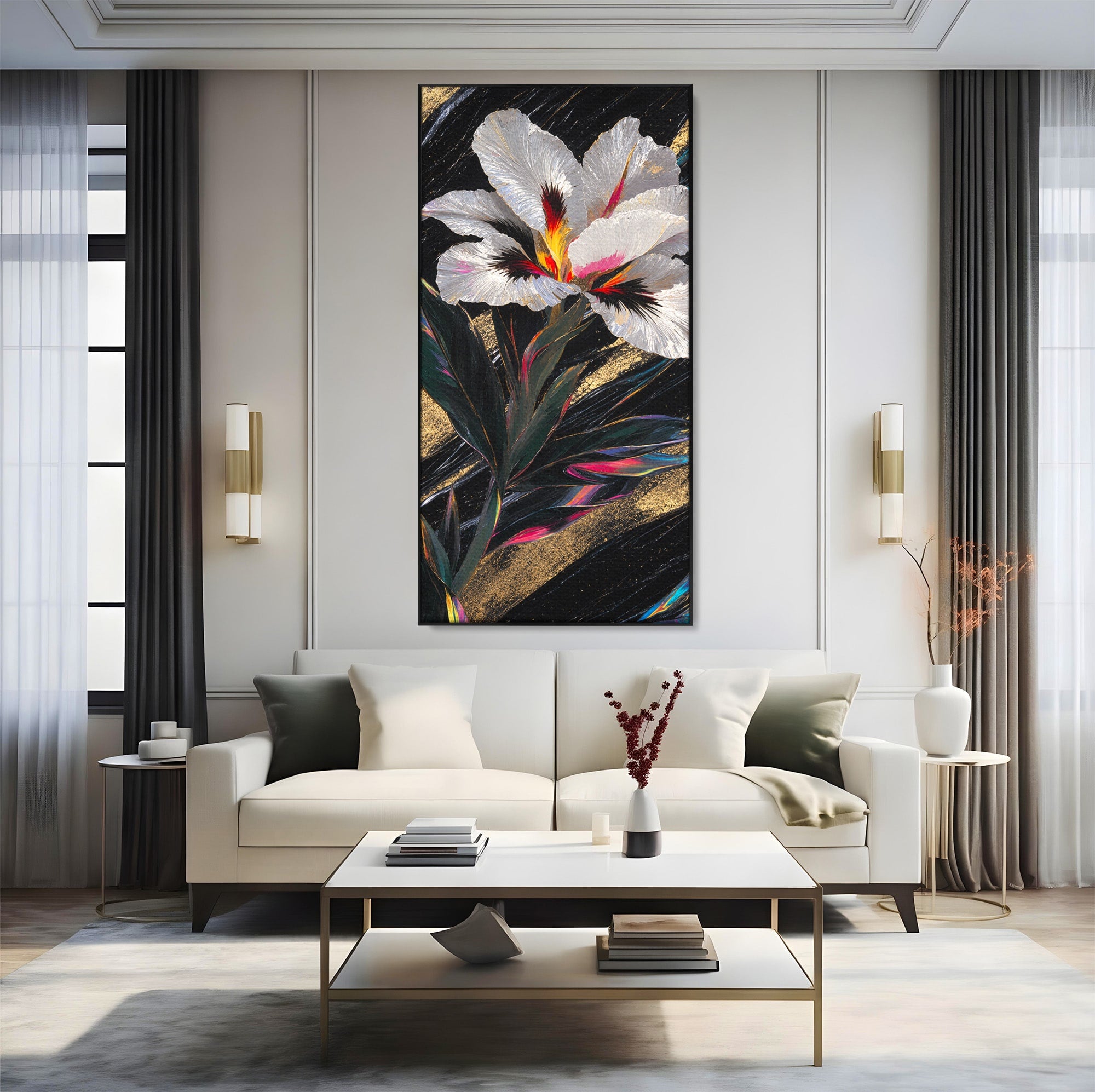 Tablou Canvas Premium LuxCanva® A1822, Iris Imperial, Floare, Natura, Abstract, Eleganta, Living, Culori Vibrante