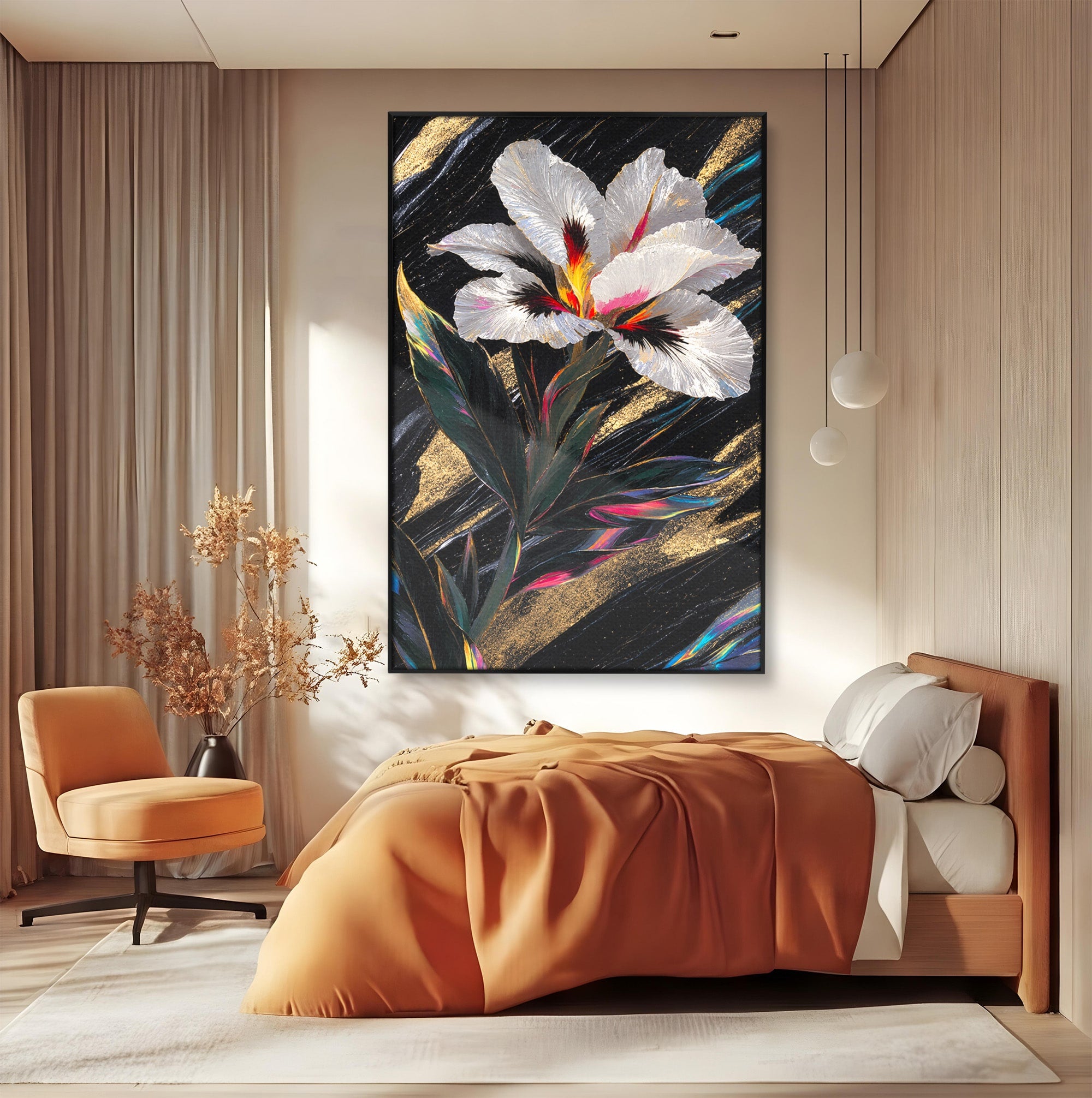 Tablou Canvas Premium LuxCanva® A1822, Iris Imperial, Floare, Natura, Abstract, Eleganta, Living, Culori Vibrante