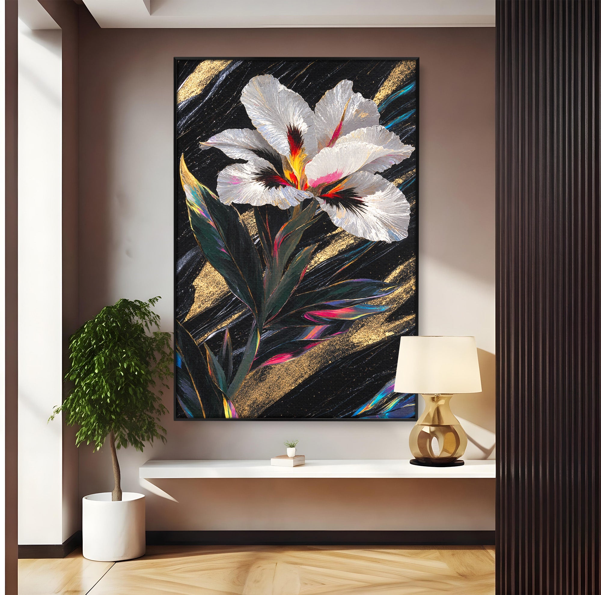 Tablou Canvas Premium LuxCanva® A1822, Iris Imperial, Floare, Natura, Abstract, Eleganta, Living, Culori Vibrante