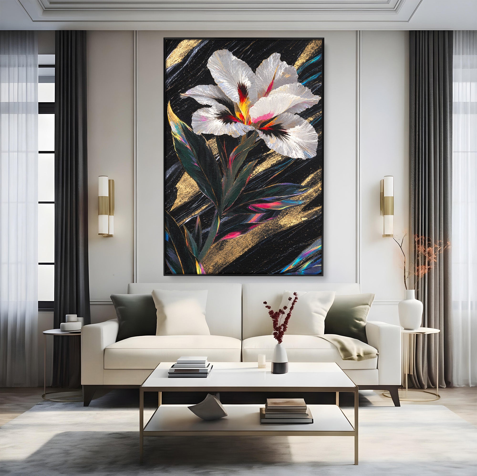 Tablou Canvas Premium LuxCanva® A1822, Iris Imperial, Floare, Natura, Abstract, Eleganta, Living, Culori Vibrante