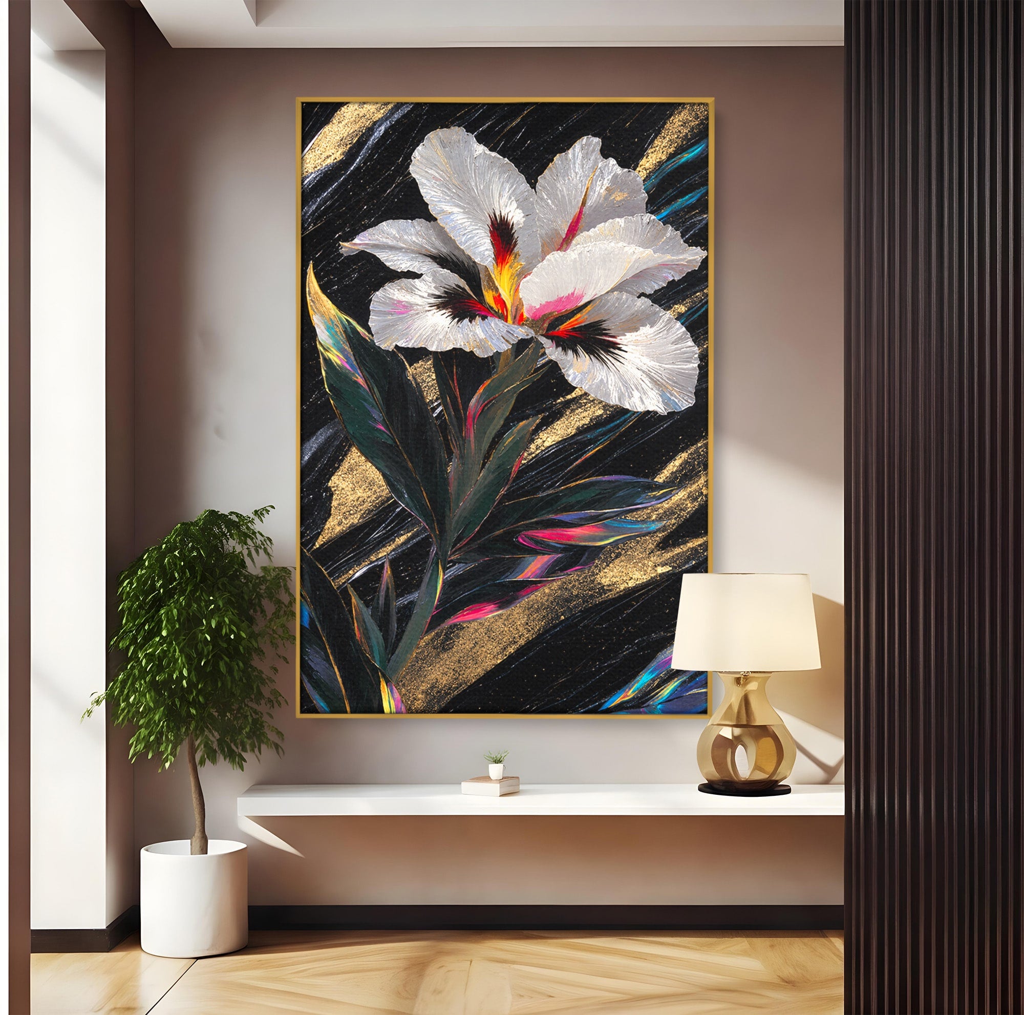 Tablou Canvas Premium LuxCanva® A1822, Iris Imperial, Floare, Natura, Abstract, Eleganta, Living, Culori Vibrante