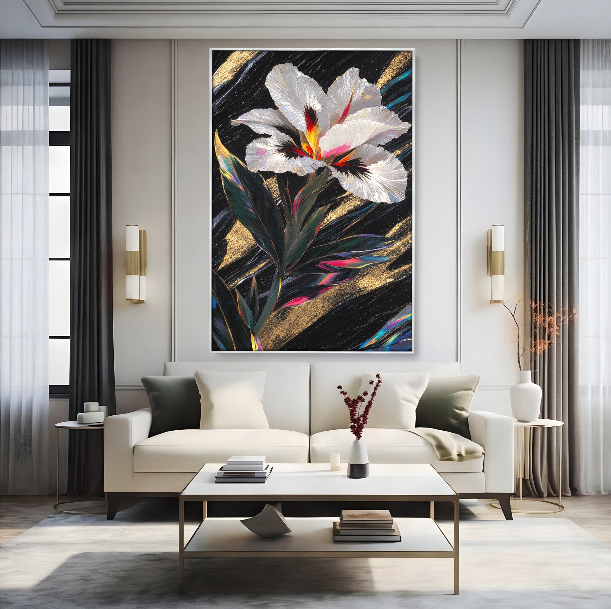 Tablou Canvas Premium LuxCanva® A1822, Iris Imperial, Floare, Natura, Abstract, Eleganta, Living, Culori Vibrante