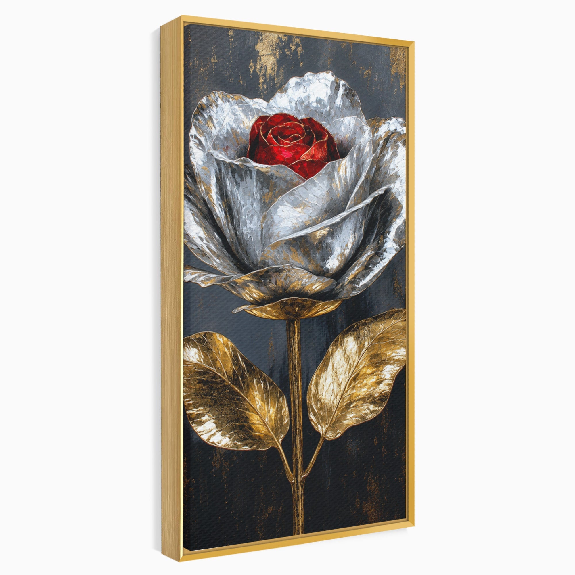 Tablou Canvas Premium LuxCanva® A1823, Trandafir Metalic, Trandafir, Metal, Floral, Modern, Dormitor, Culori Vibrante
