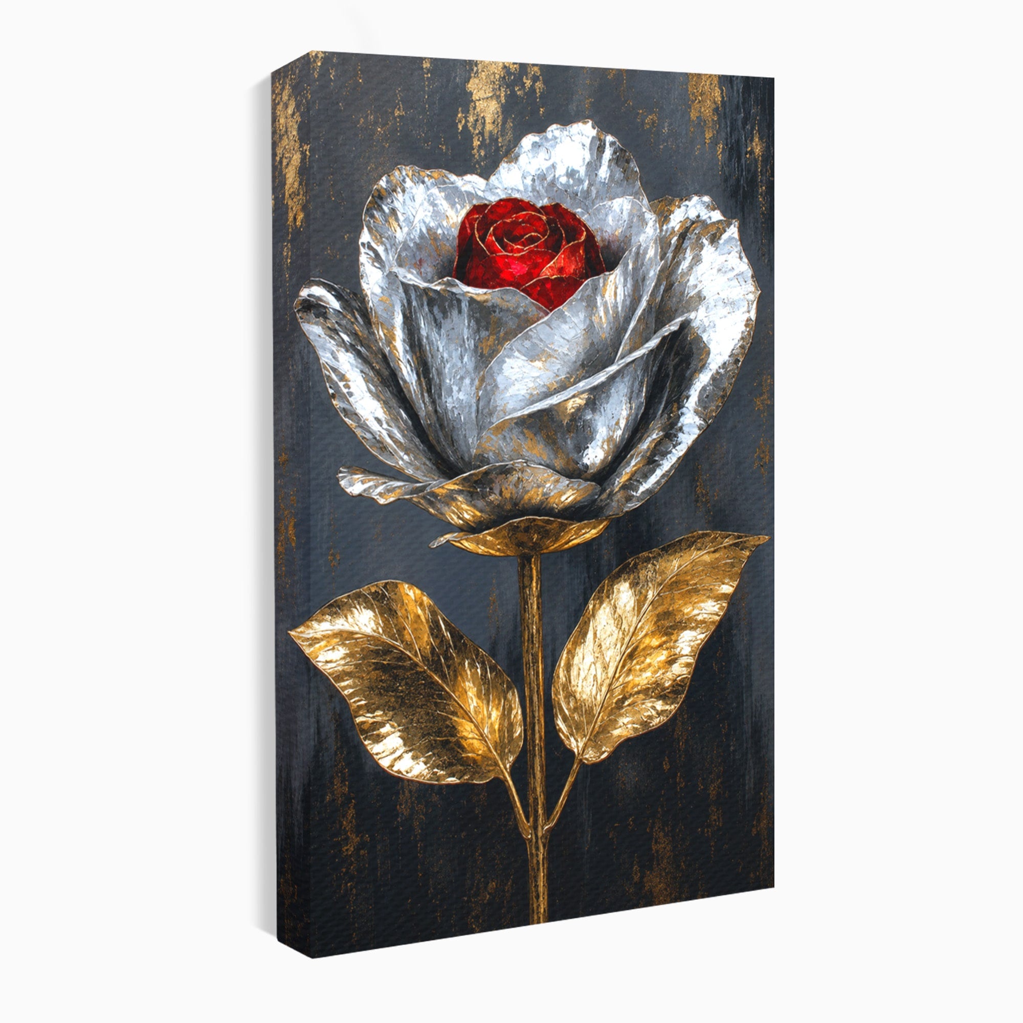 Tablou Canvas Premium LuxCanva® A1823, Trandafir Metalic, Trandafir, Metal, Floral, Modern, Dormitor, Culori Vibrante