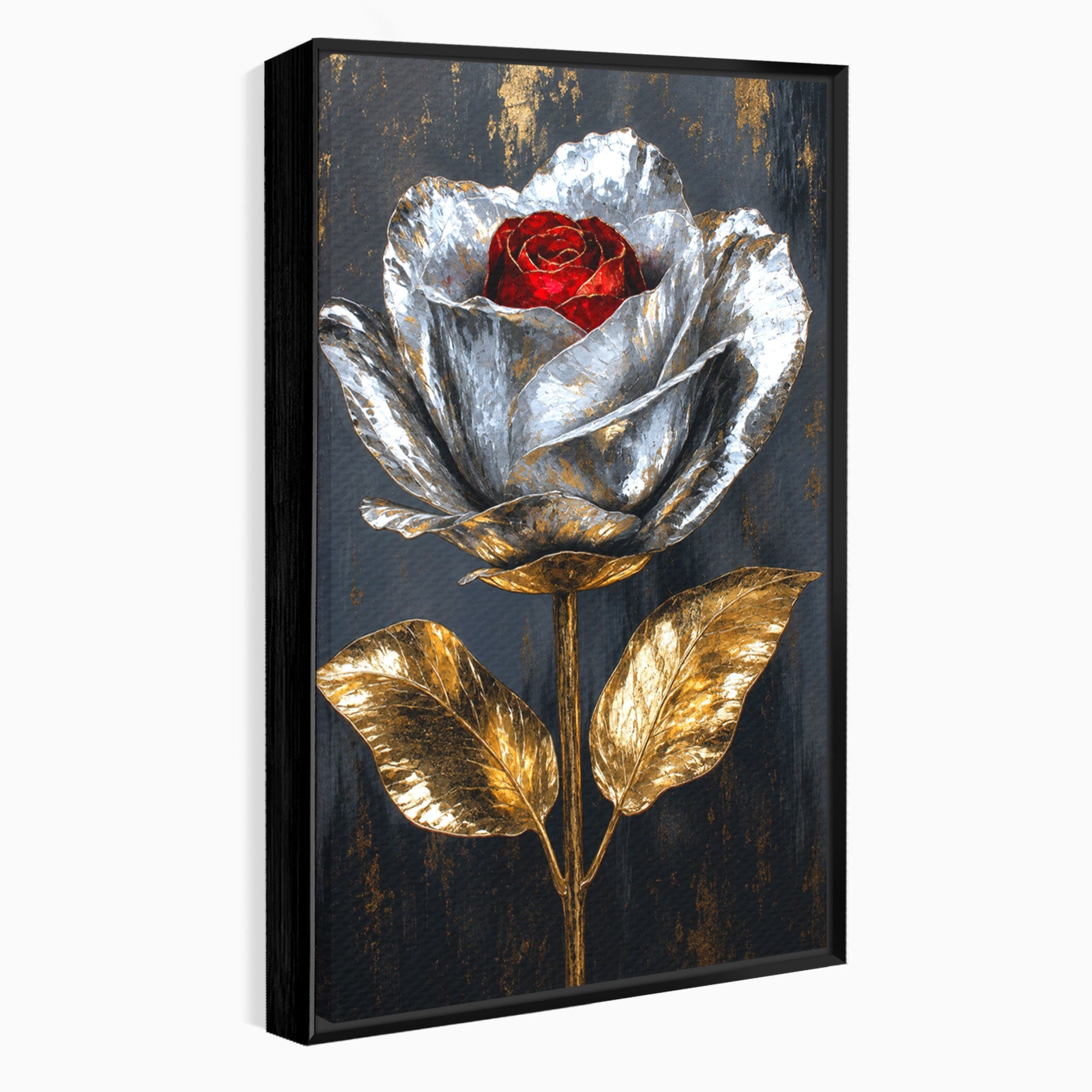 Tablou Canvas Premium LuxCanva® A1823, Trandafir Metalic, Trandafir, Metal, Floral, Modern, Dormitor, Culori Vibrante