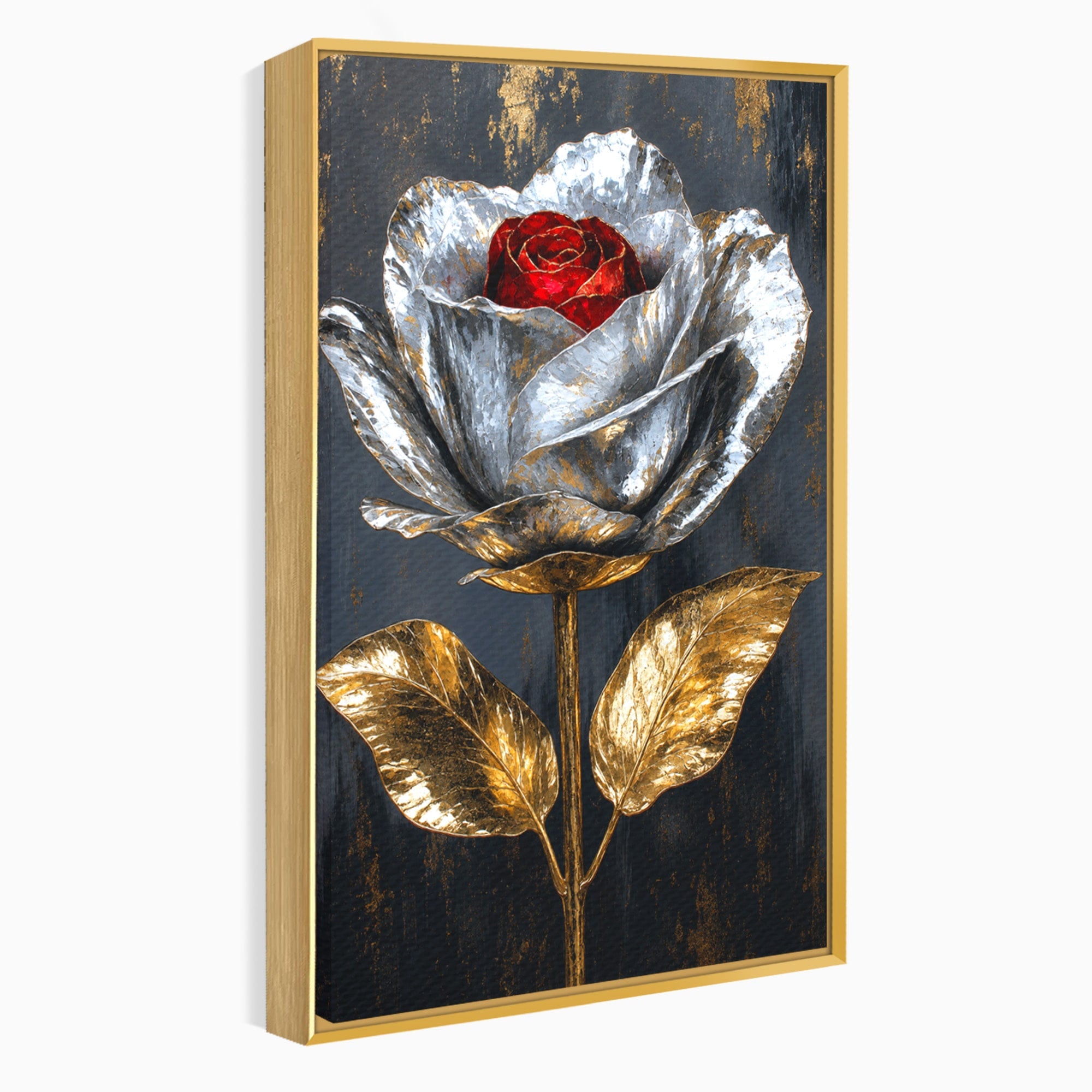 Tablou Canvas Premium LuxCanva® A1823, Trandafir Metalic, Trandafir, Metal, Floral, Modern, Dormitor, Culori Vibrante