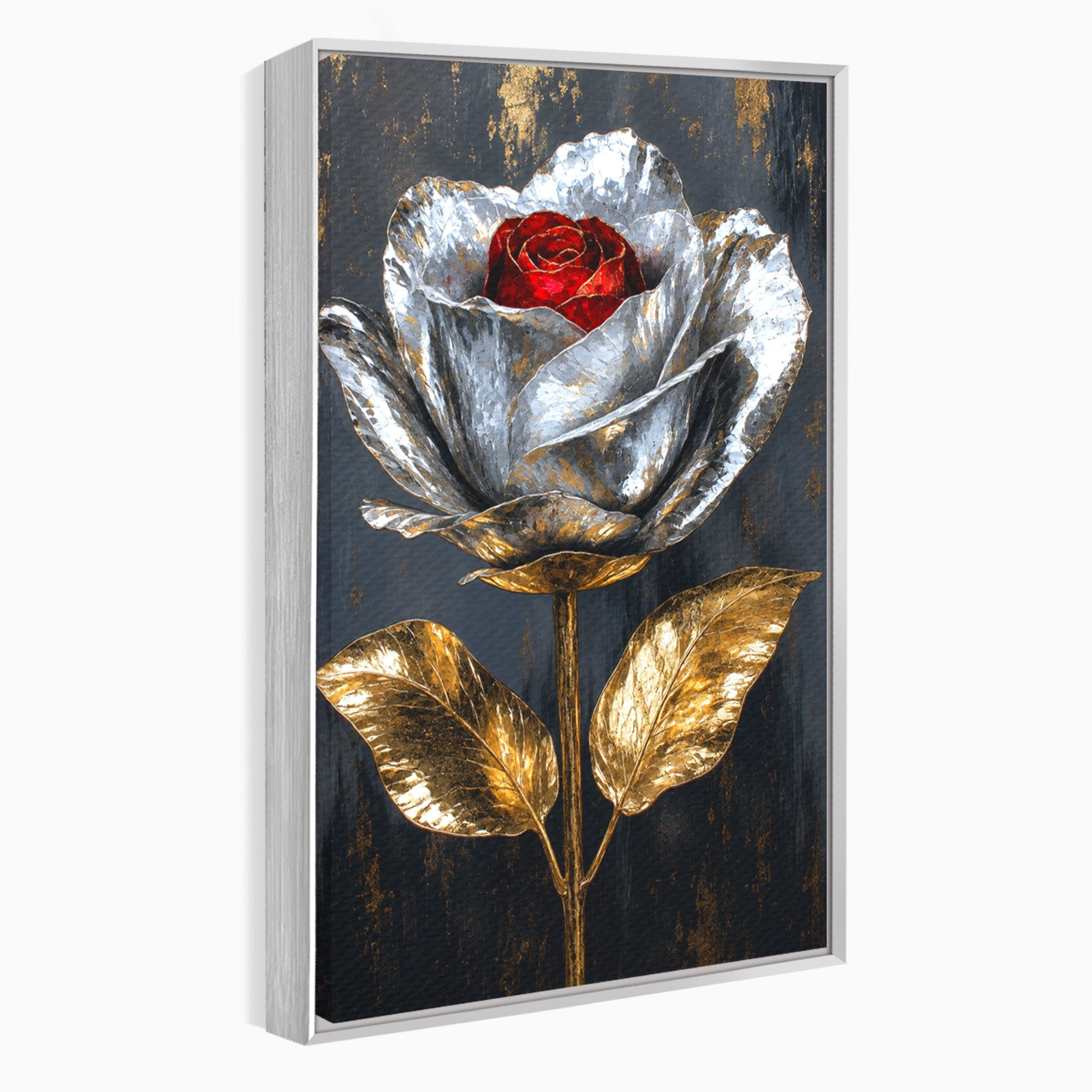Tablou Canvas Premium LuxCanva® A1823, Trandafir Metalic, Trandafir, Metal, Floral, Modern, Dormitor, Culori Vibrante