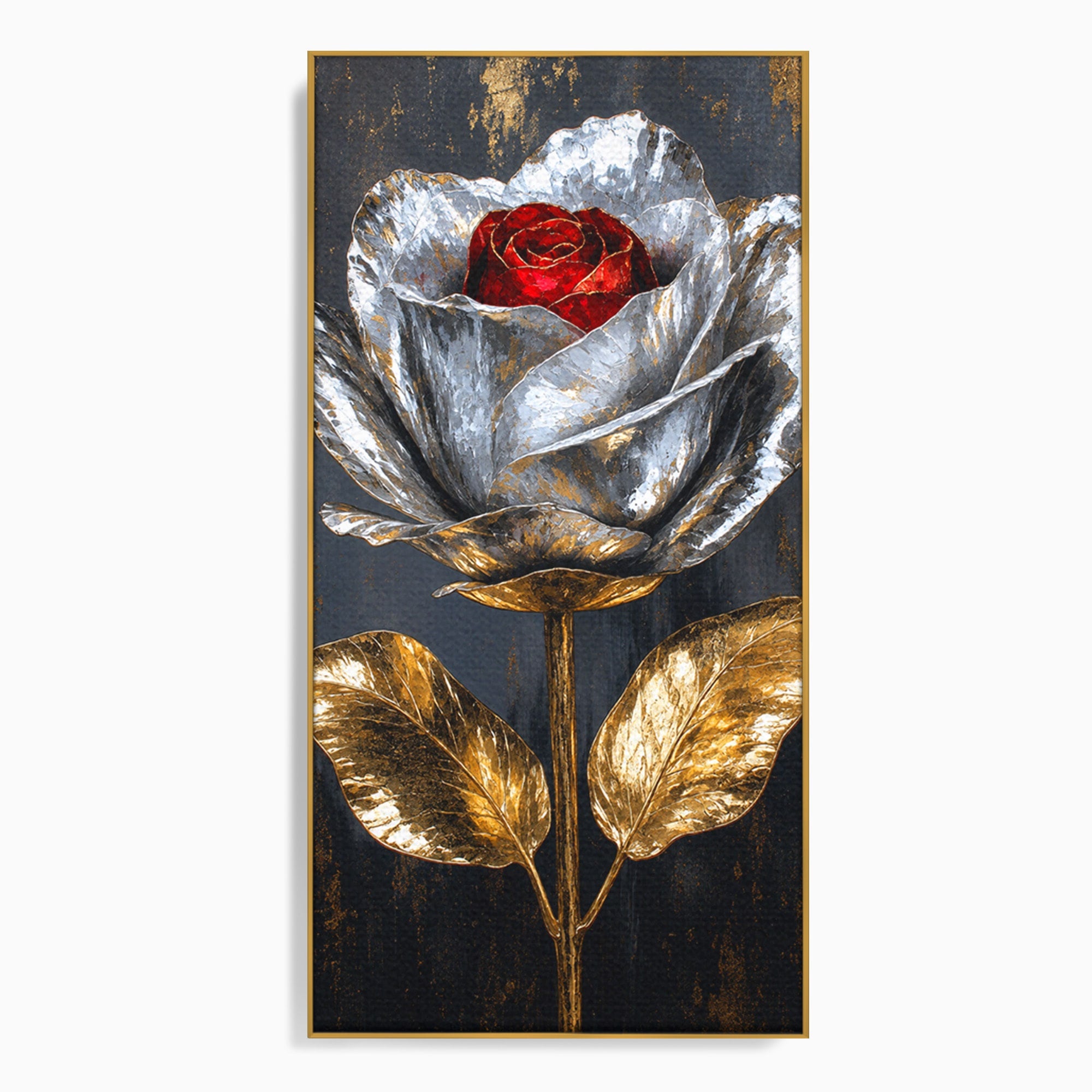 Tablou Canvas Premium LuxCanva® A1823, Trandafir Metalic, Trandafir, Metal, Floral, Modern, Dormitor, Culori Vibrante