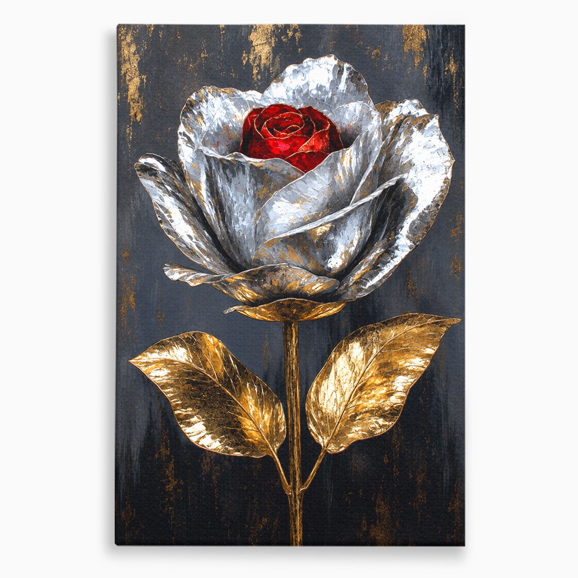 Tablou Canvas Premium LuxCanva® A1823, Trandafir Metalic, Trandafir, Metal, Floral, Modern, Dormitor, Culori Vibrante