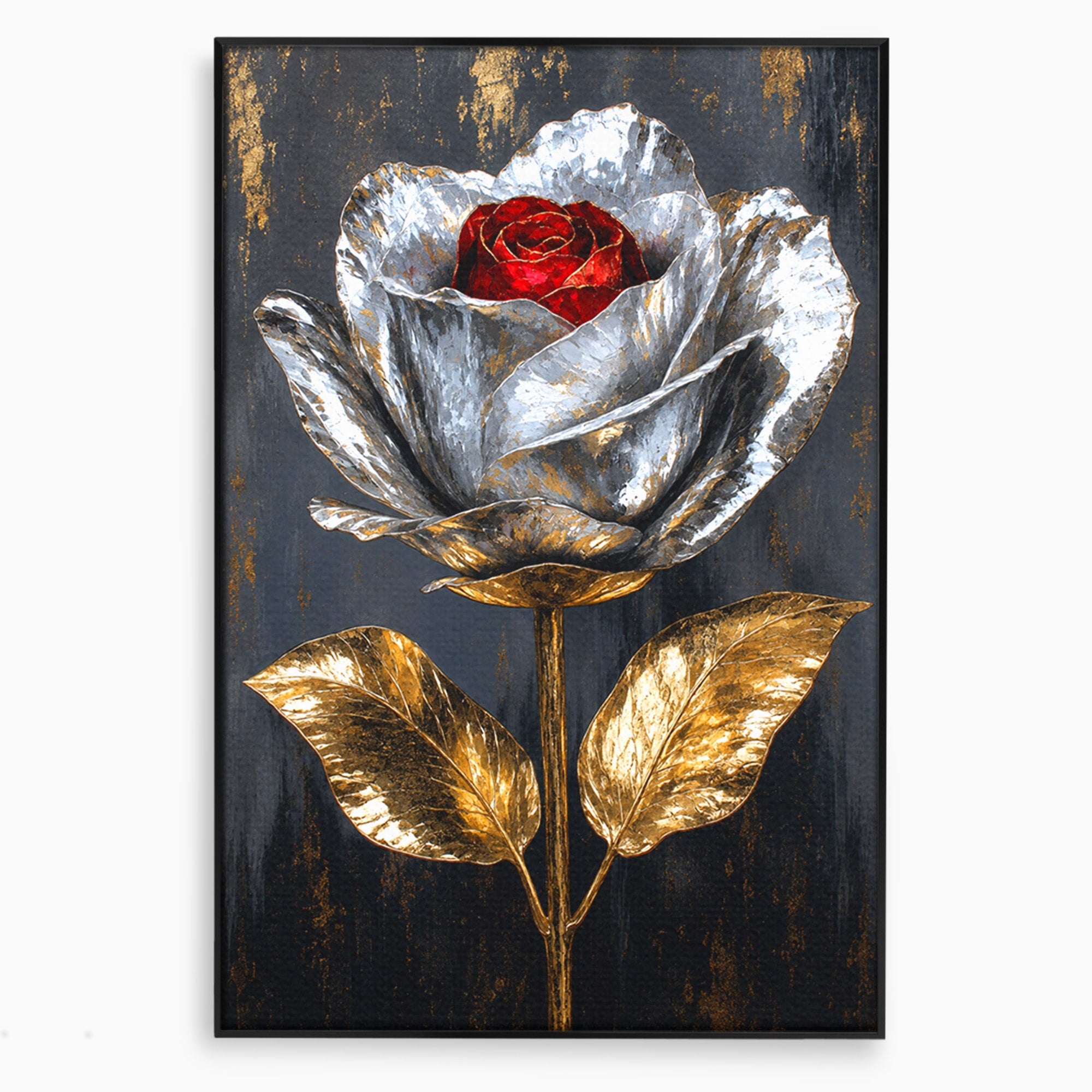 Tablou Canvas Premium LuxCanva® A1823, Trandafir Metalic, Trandafir, Metal, Floral, Modern, Dormitor, Culori Vibrante