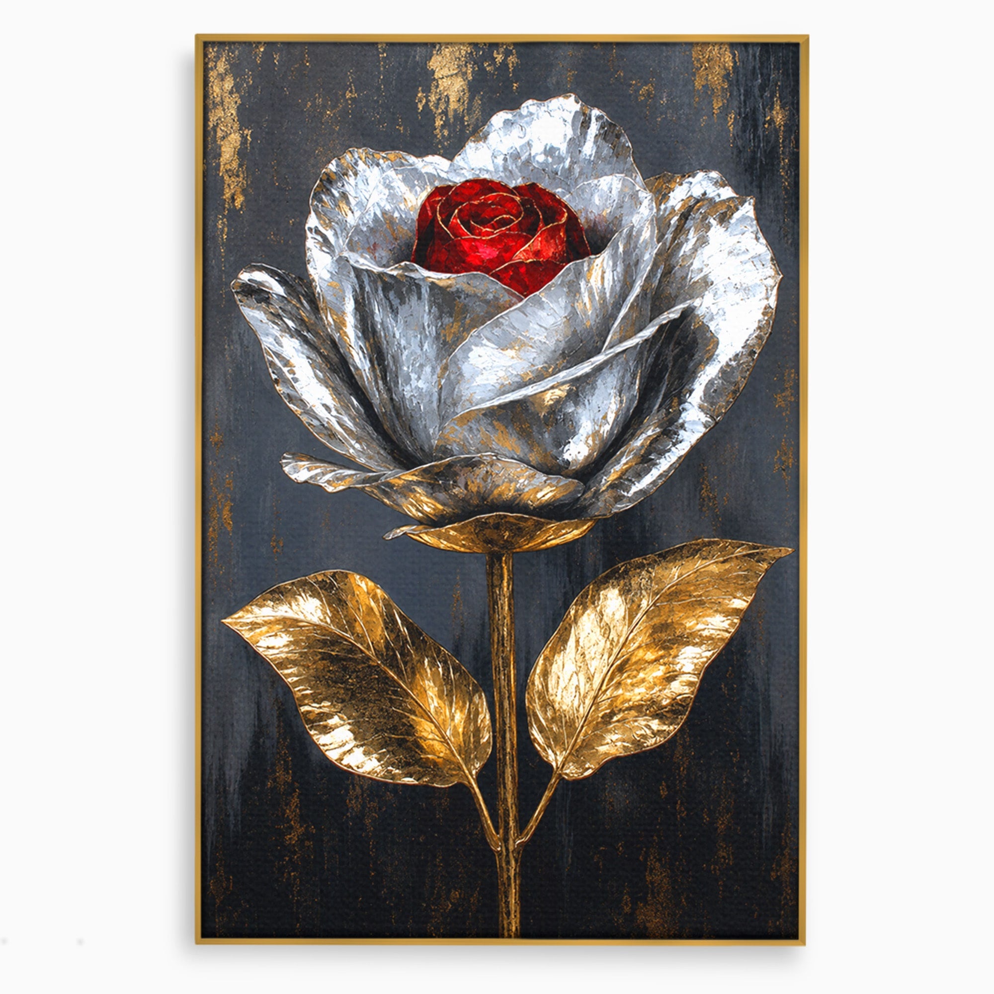 Tablou Canvas Premium LuxCanva® A1823, Trandafir Metalic, Trandafir, Metal, Floral, Modern, Dormitor, Culori Vibrante