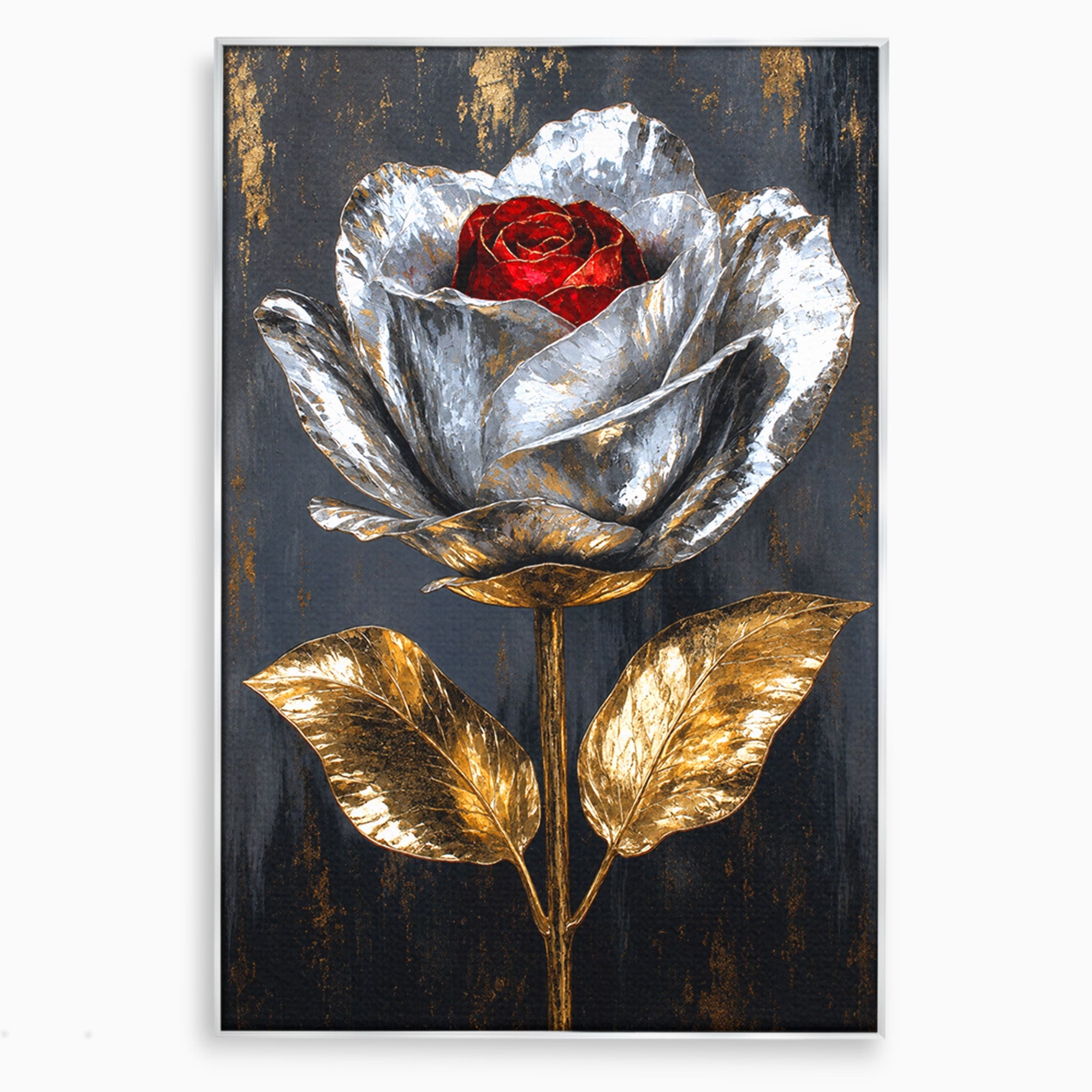 Tablou Canvas Premium LuxCanva® A1823, Trandafir Metalic, Trandafir, Metal, Floral, Modern, Dormitor, Culori Vibrante