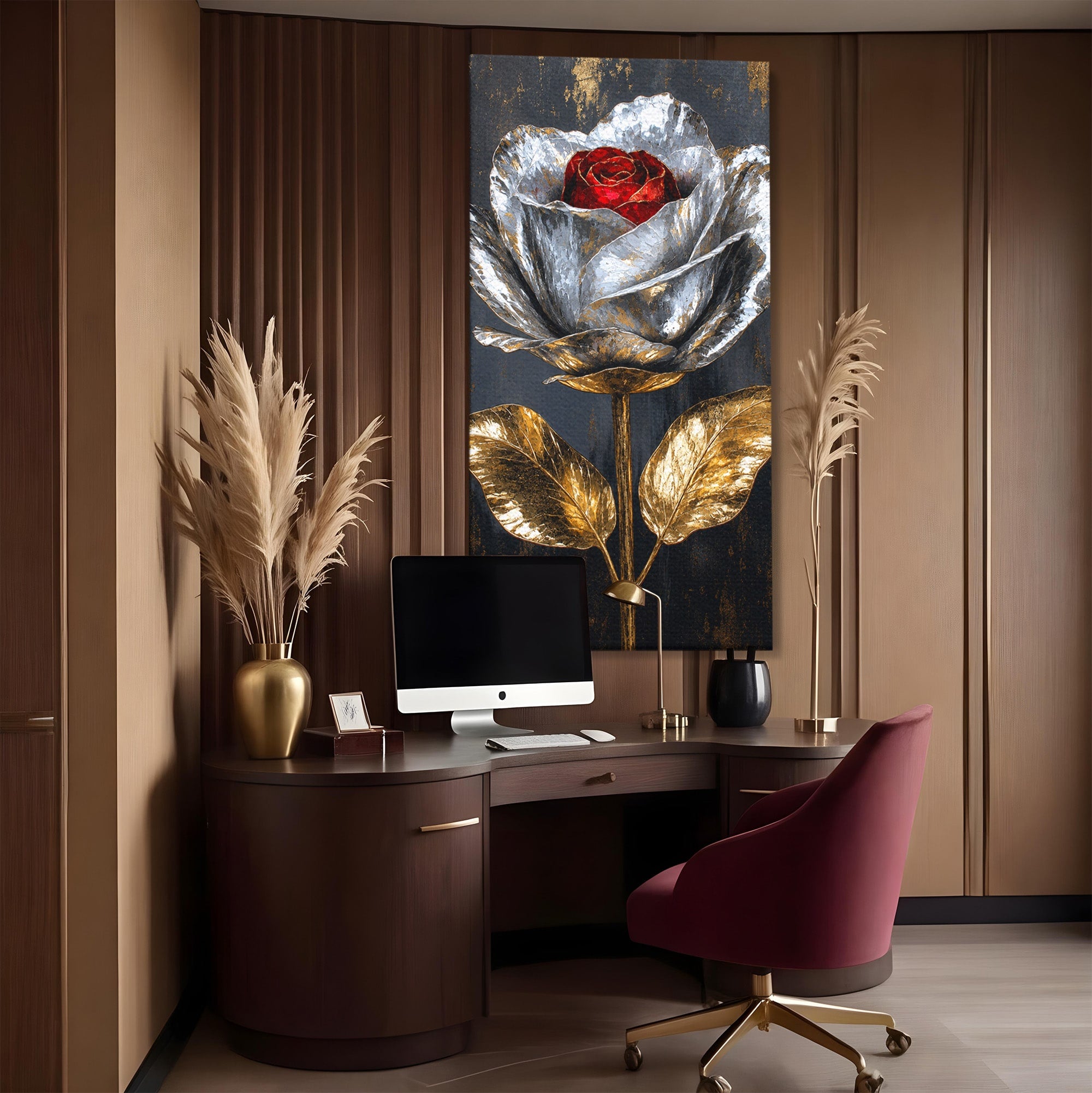 Tablou Canvas Premium LuxCanva® A1823, Trandafir Metalic, Trandafir, Metal, Floral, Modern, Dormitor, Culori Vibrante