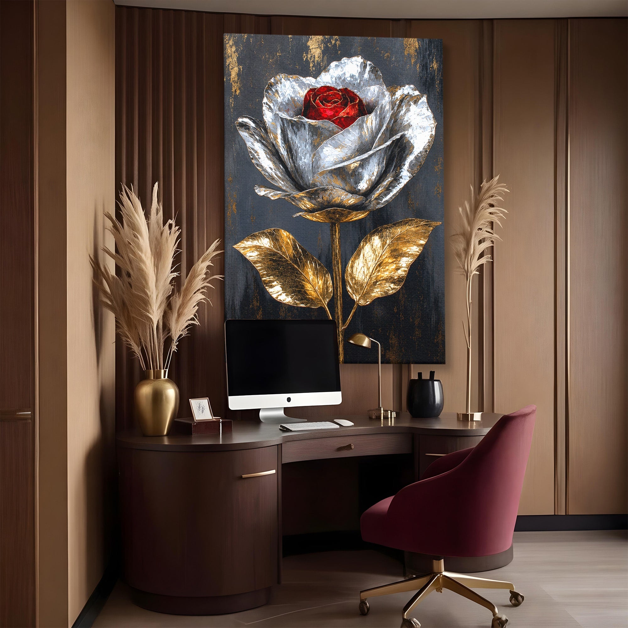 Tablou Canvas Premium LuxCanva® A1823, Trandafir Metalic, Trandafir, Metal, Floral, Modern, Dormitor, Culori Vibrante