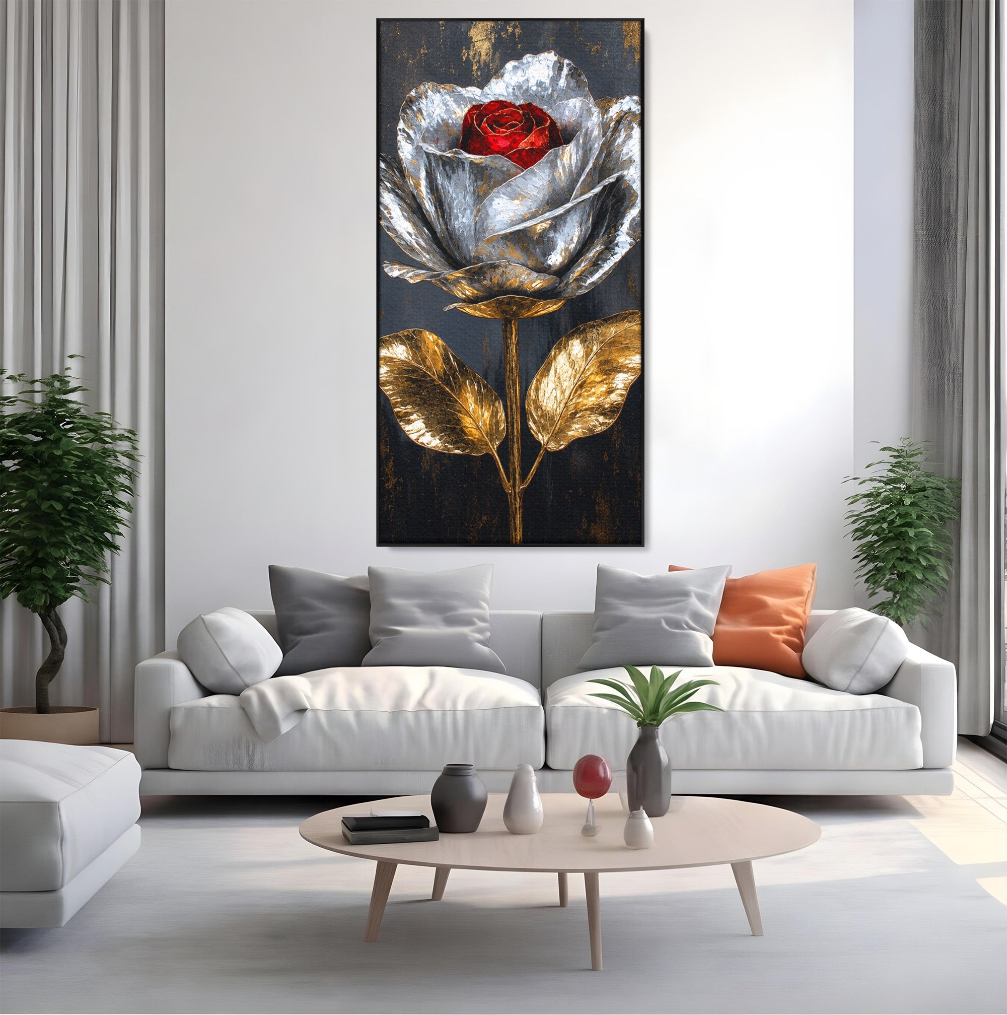Tablou Canvas Premium LuxCanva® A1823, Trandafir Metalic, Trandafir, Metal, Floral, Modern, Dormitor, Culori Vibrante