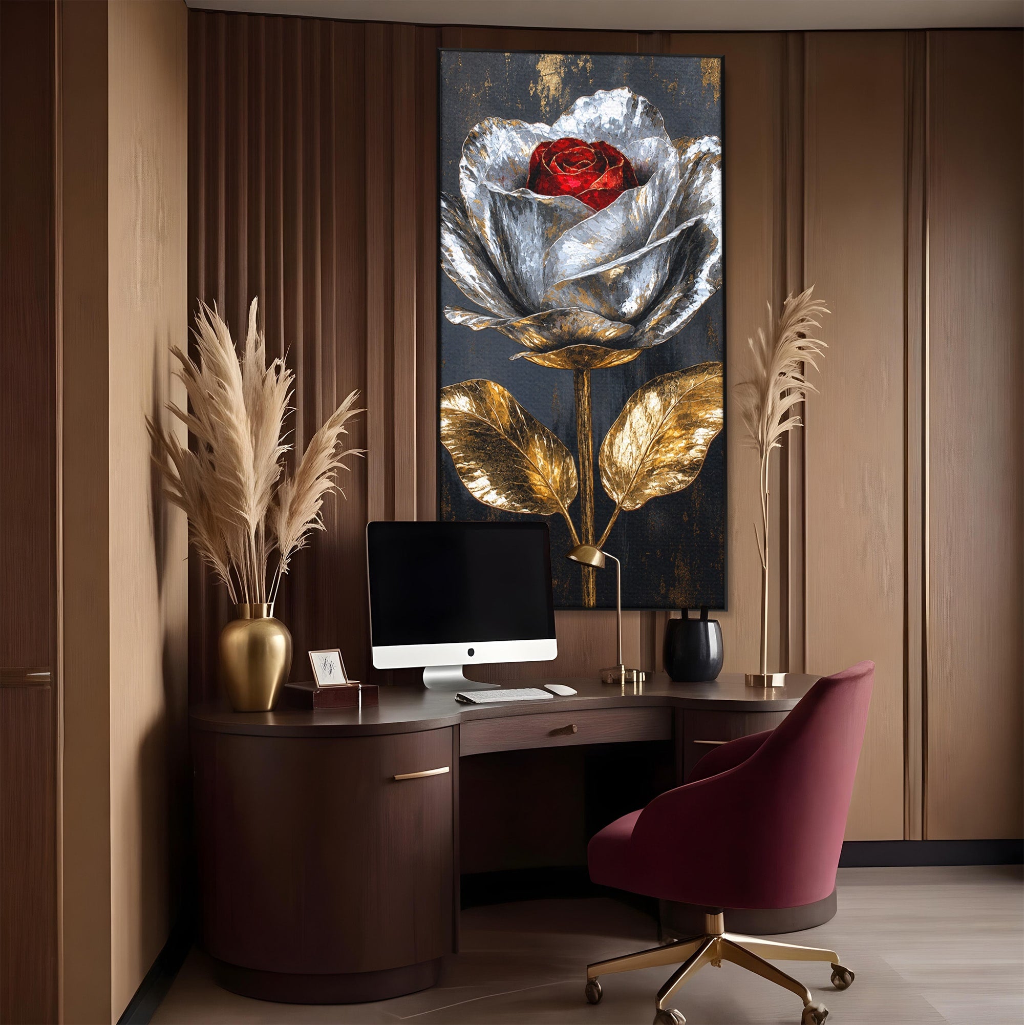 Tablou Canvas Premium LuxCanva® A1823, Trandafir Metalic, Trandafir, Metal, Floral, Modern, Dormitor, Culori Vibrante