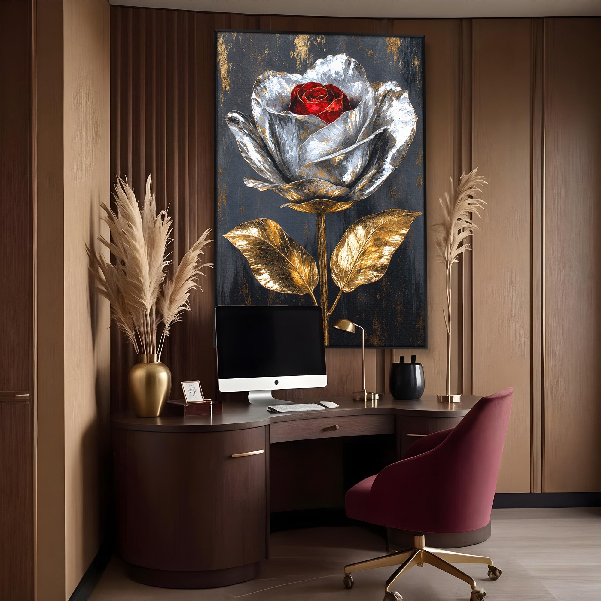 Tablou Canvas Premium LuxCanva® A1823, Trandafir Metalic, Trandafir, Metal, Floral, Modern, Dormitor, Culori Vibrante