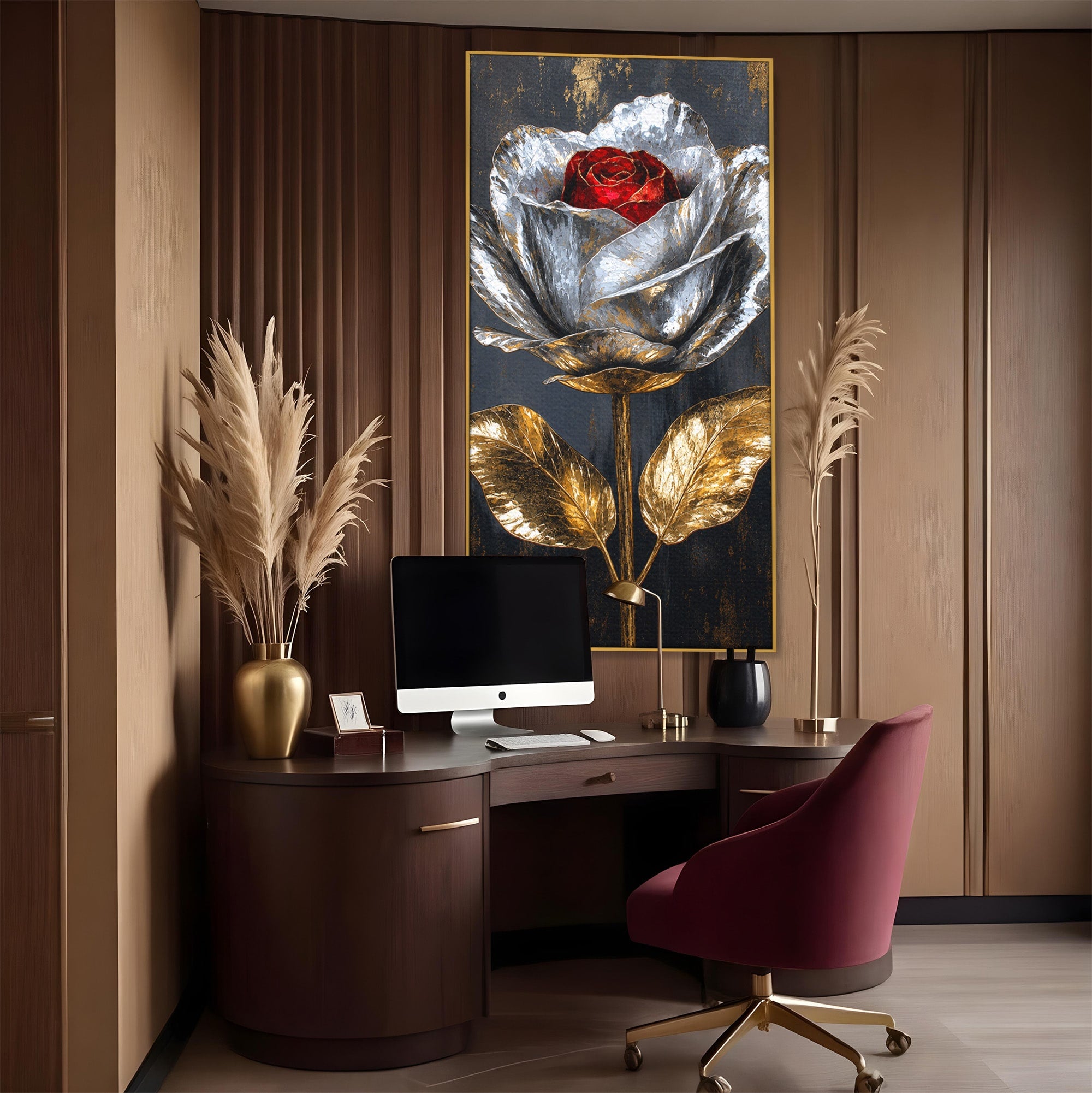Tablou Canvas Premium LuxCanva® A1823, Trandafir Metalic, Trandafir, Metal, Floral, Modern, Dormitor, Culori Vibrante
