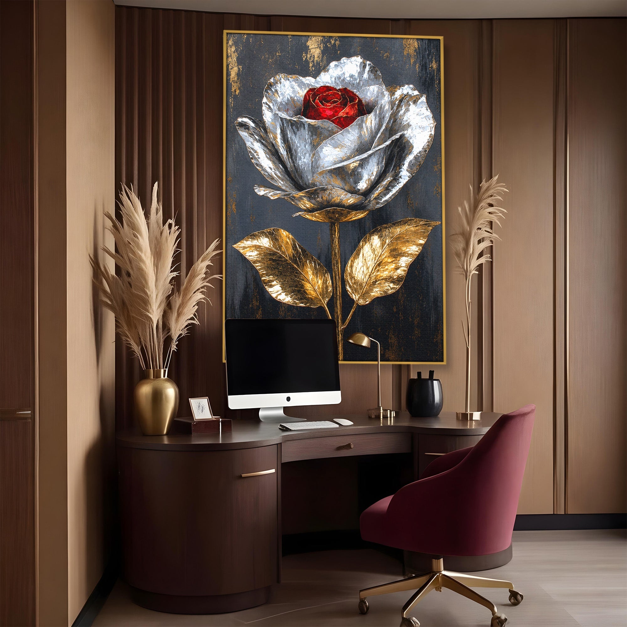 Tablou Canvas Premium LuxCanva® A1823, Trandafir Metalic, Trandafir, Metal, Floral, Modern, Dormitor, Culori Vibrante