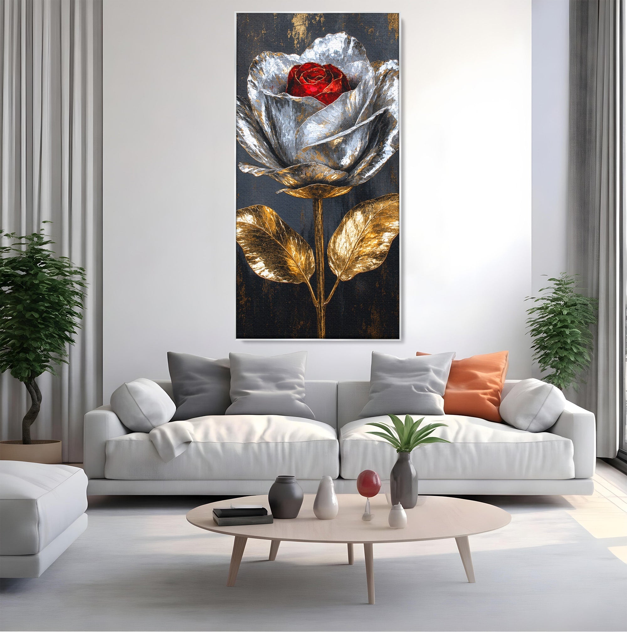 Tablou Canvas Premium LuxCanva® A1823, Trandafir Metalic, Trandafir, Metal, Floral, Modern, Dormitor, Culori Vibrante