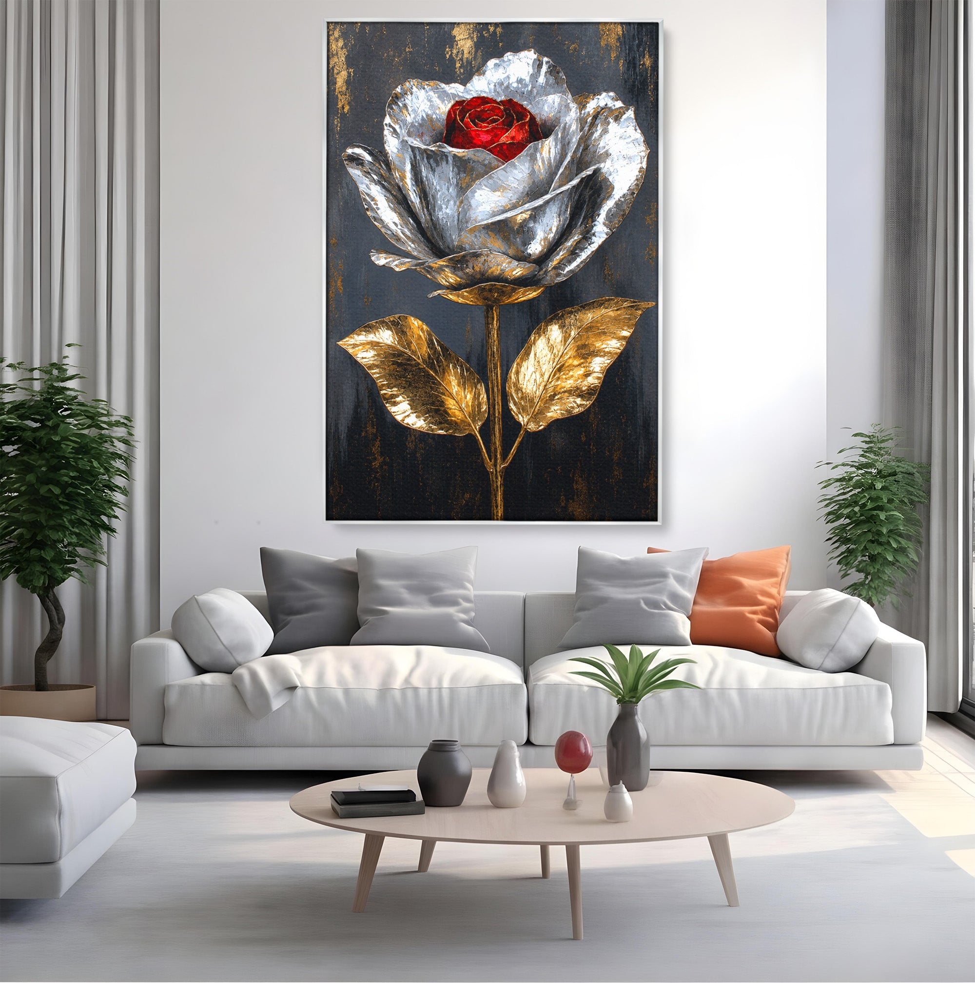 Tablou Canvas Premium LuxCanva® A1823, Trandafir Metalic, Trandafir, Metal, Floral, Modern, Dormitor, Culori Vibrante