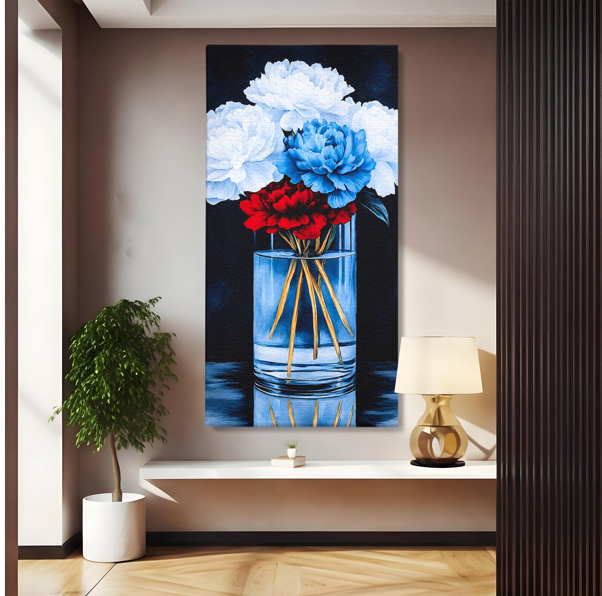 Tablou Canvas Premium LuxCanva® A1825, Buchet De Pivonii, Flori, Vaza, Eleganta, Dormitor, Living, Culori Vibrante