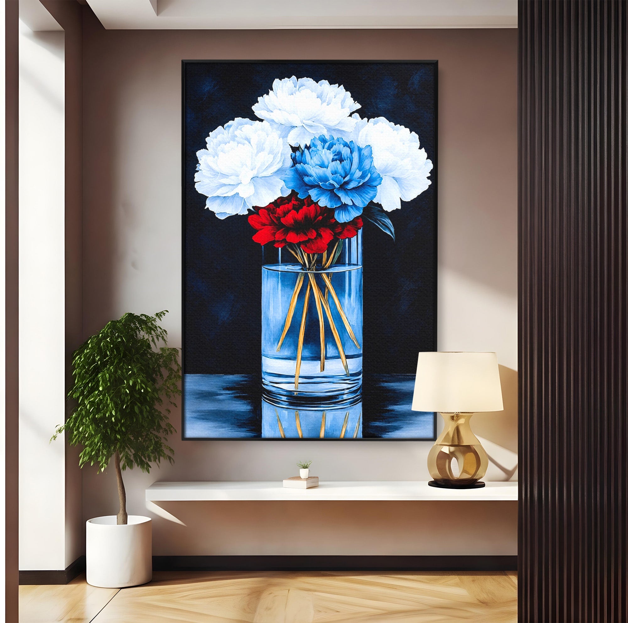 Tablou Canvas Premium LuxCanva® A1825, Buchet De Pivonii, Flori, Vaza, Eleganta, Dormitor, Living, Culori Vibrante