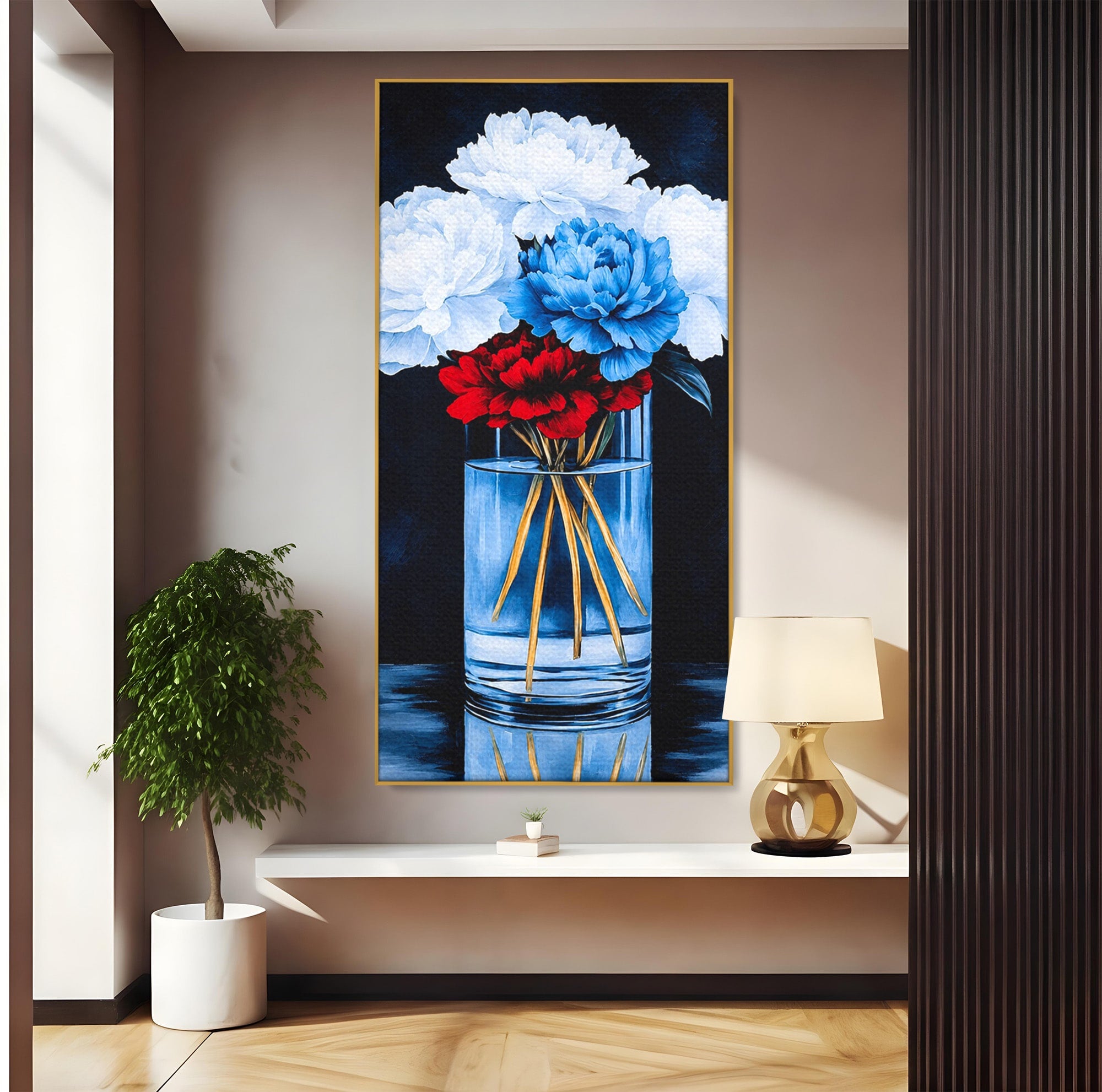 Tablou Canvas Premium LuxCanva® A1825, Buchet De Pivonii, Flori, Vaza, Eleganta, Dormitor, Living, Culori Vibrante