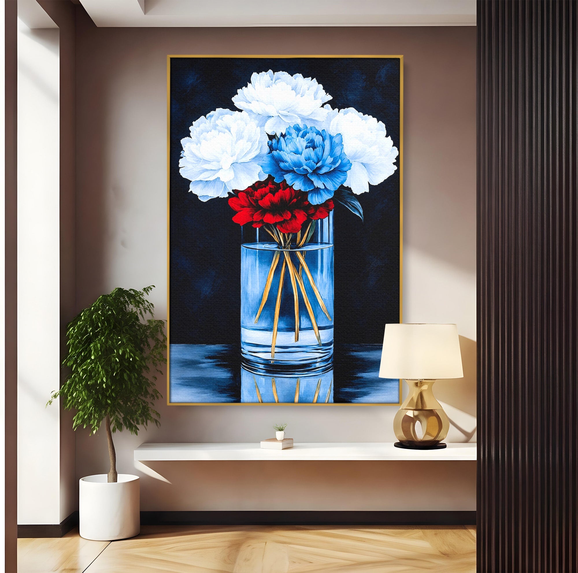 Tablou Canvas Premium LuxCanva® A1825, Buchet De Pivonii, Flori, Vaza, Eleganta, Dormitor, Living, Culori Vibrante