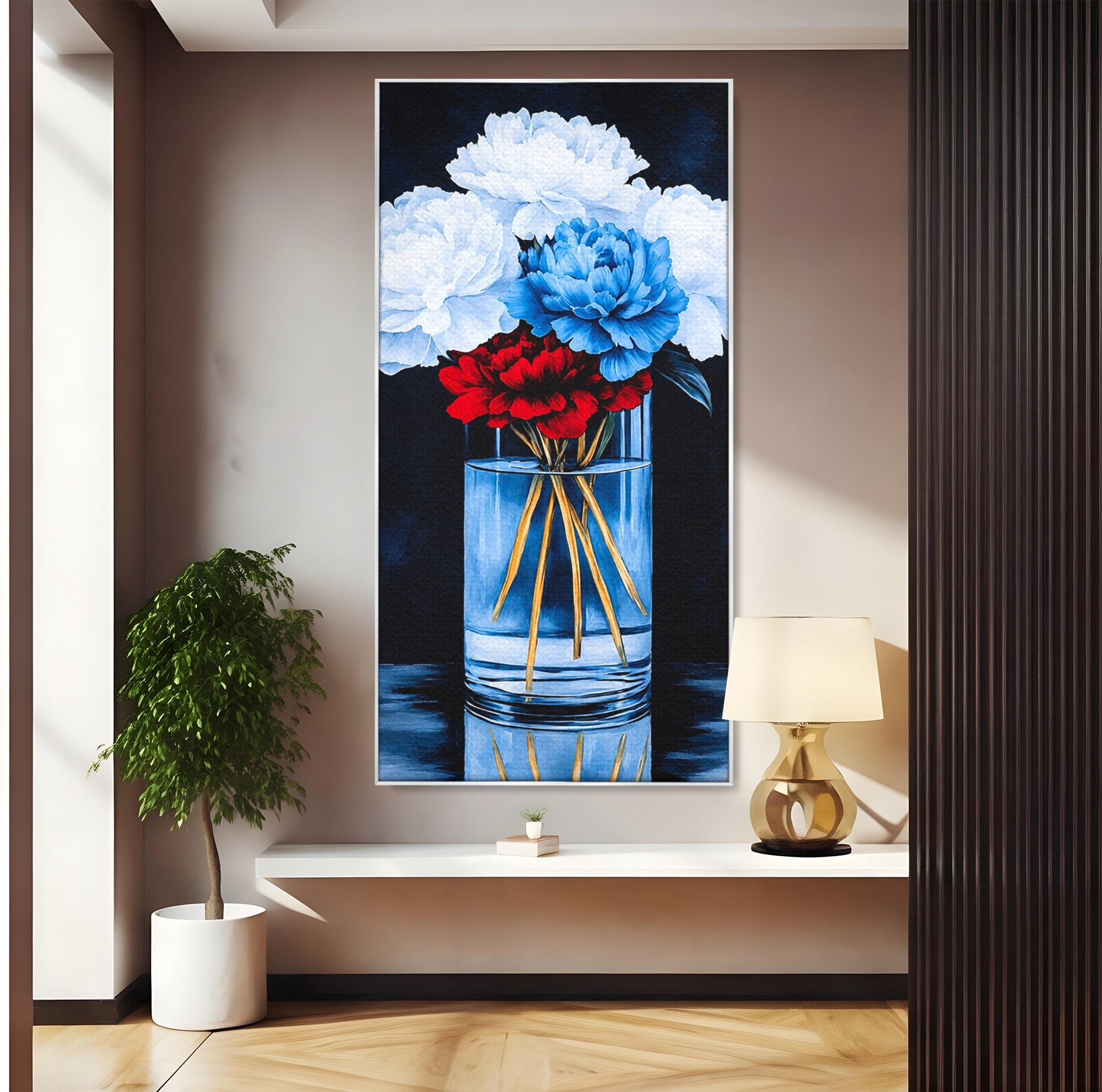 Tablou Canvas Premium LuxCanva® A1825, Buchet De Pivonii, Flori, Vaza, Eleganta, Dormitor, Living, Culori Vibrante