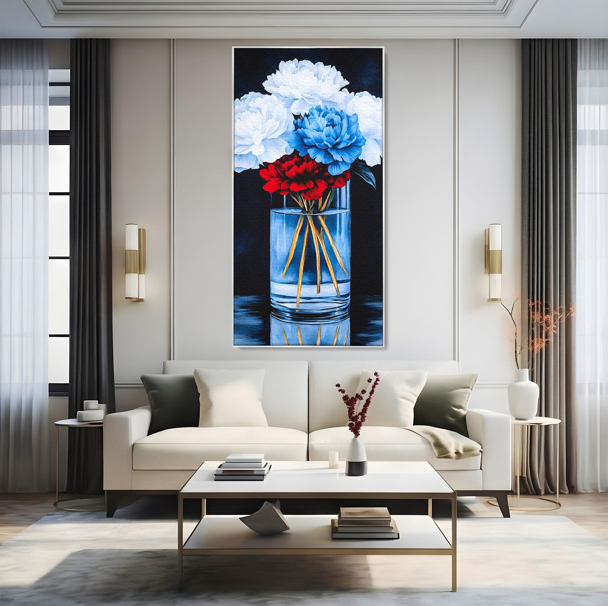 Tablou Canvas Premium LuxCanva® A1825, Buchet De Pivonii, Flori, Vaza, Eleganta, Dormitor, Living, Culori Vibrante