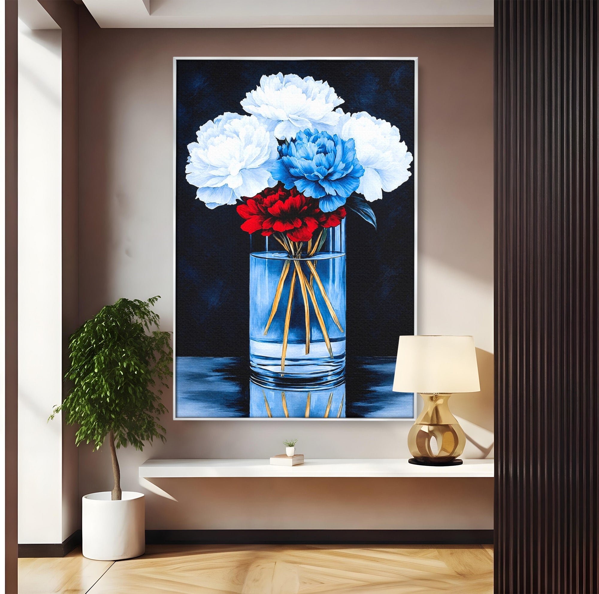 Tablou Canvas Premium LuxCanva® A1825, Buchet De Pivonii, Flori, Vaza, Eleganta, Dormitor, Living, Culori Vibrante