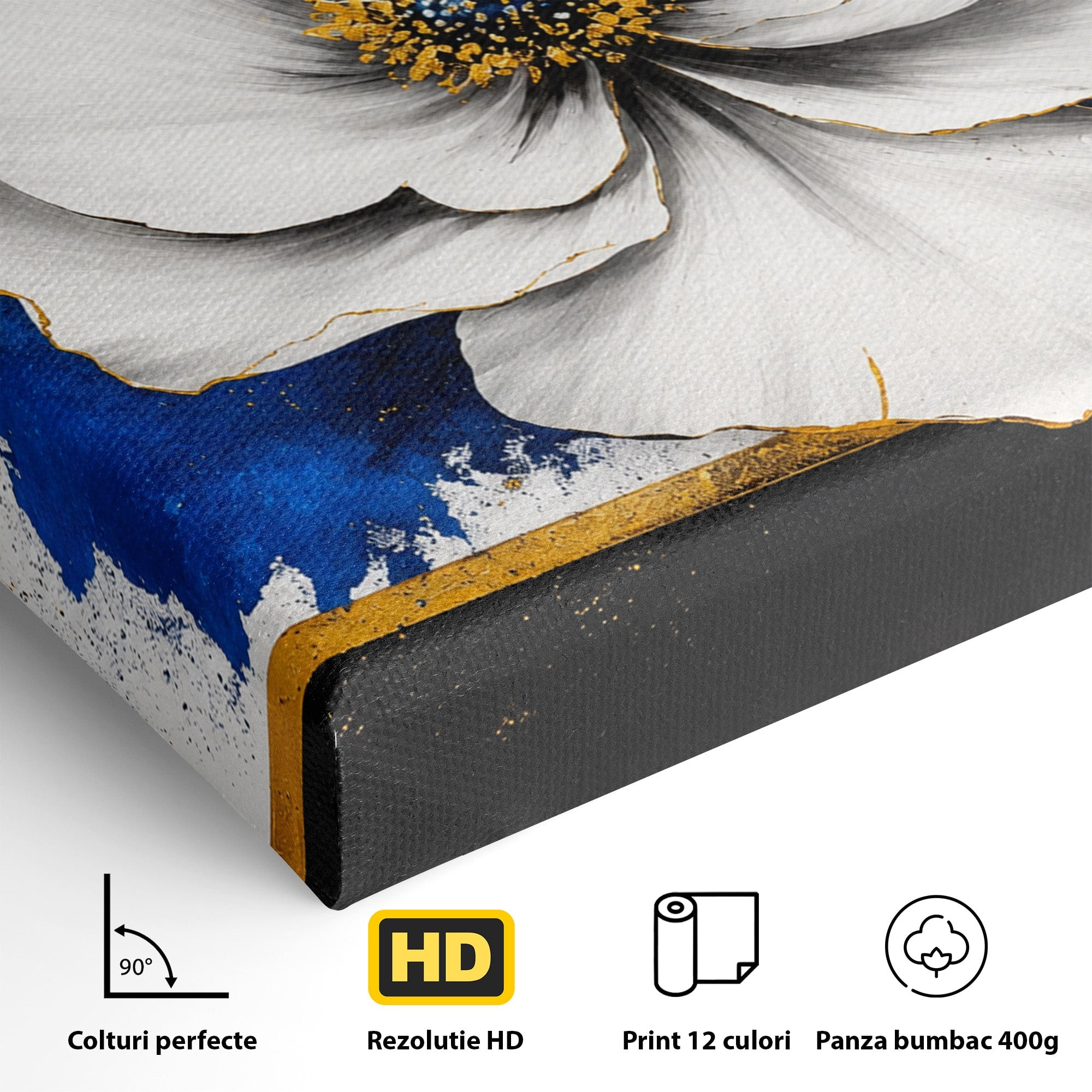 Tablou Canvas Premium LuxCanva® A1826, Splendoare în Alb, Floare, Abstract, Modern, Eleganta, Living, Dormitor, Culori Vibrante